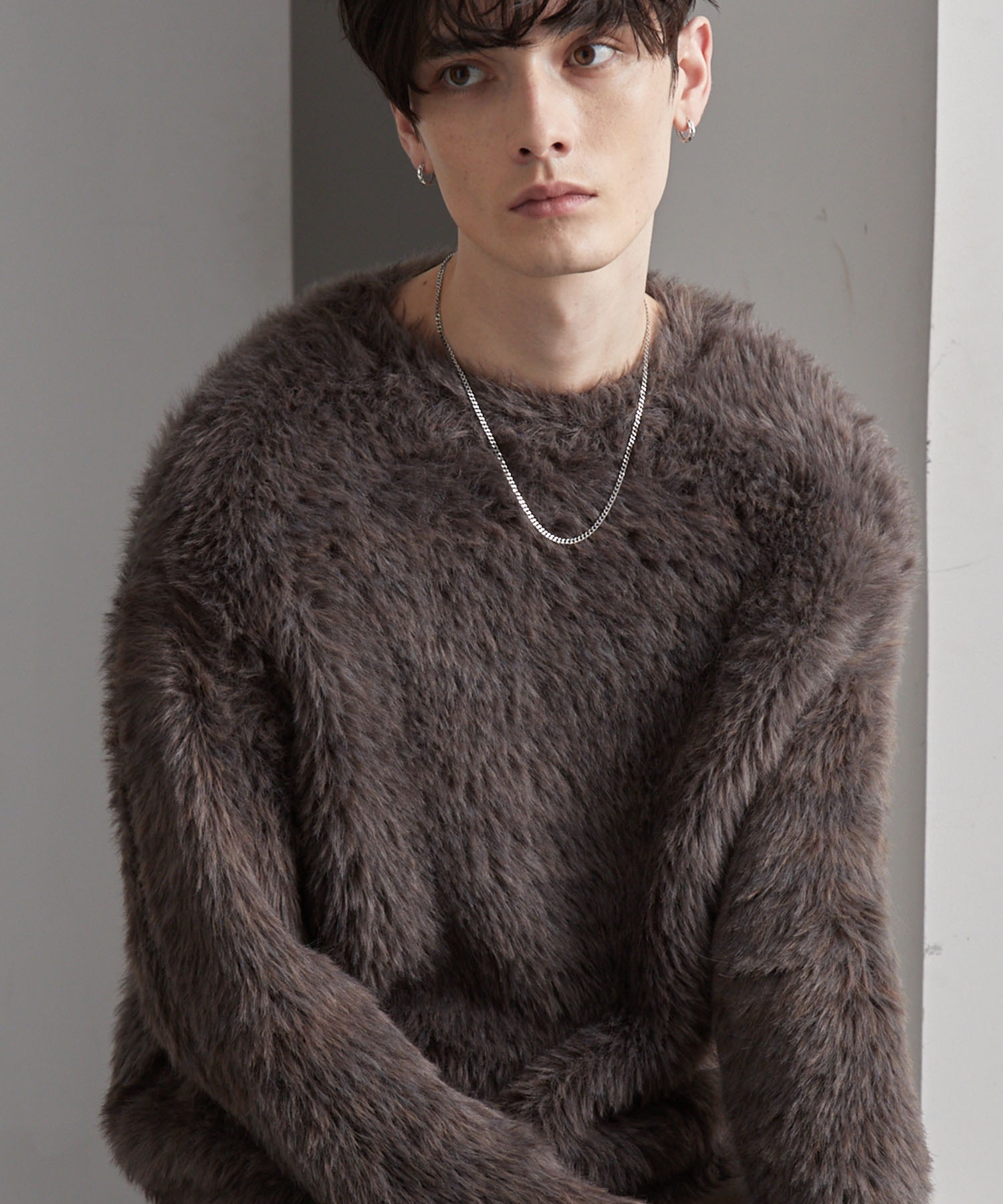 ミックスシャギー グラデーション オーバーサイズ クルーネック ニット