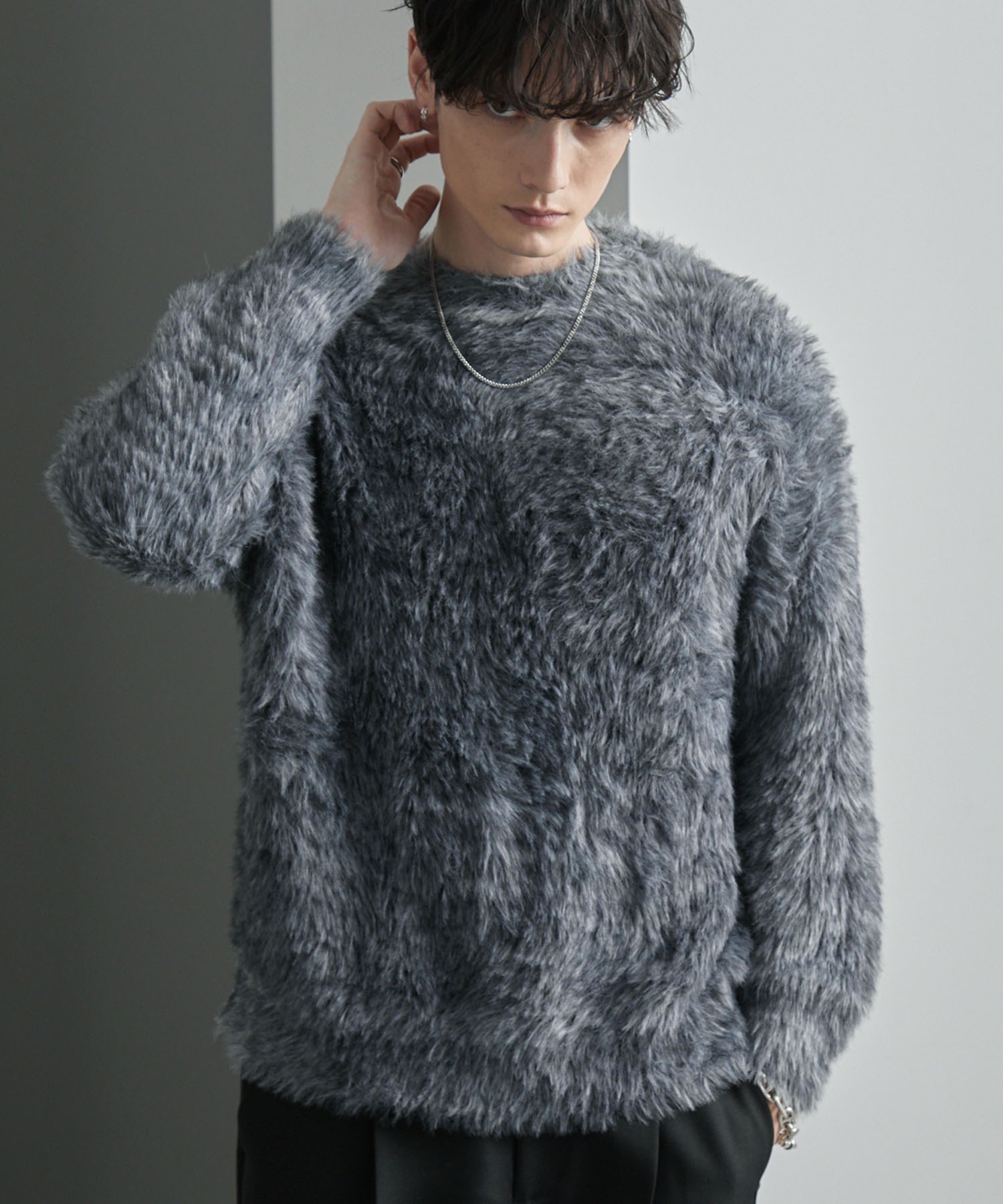 ミックスシャギー グラデーション オーバーサイズ クルーネック ニット