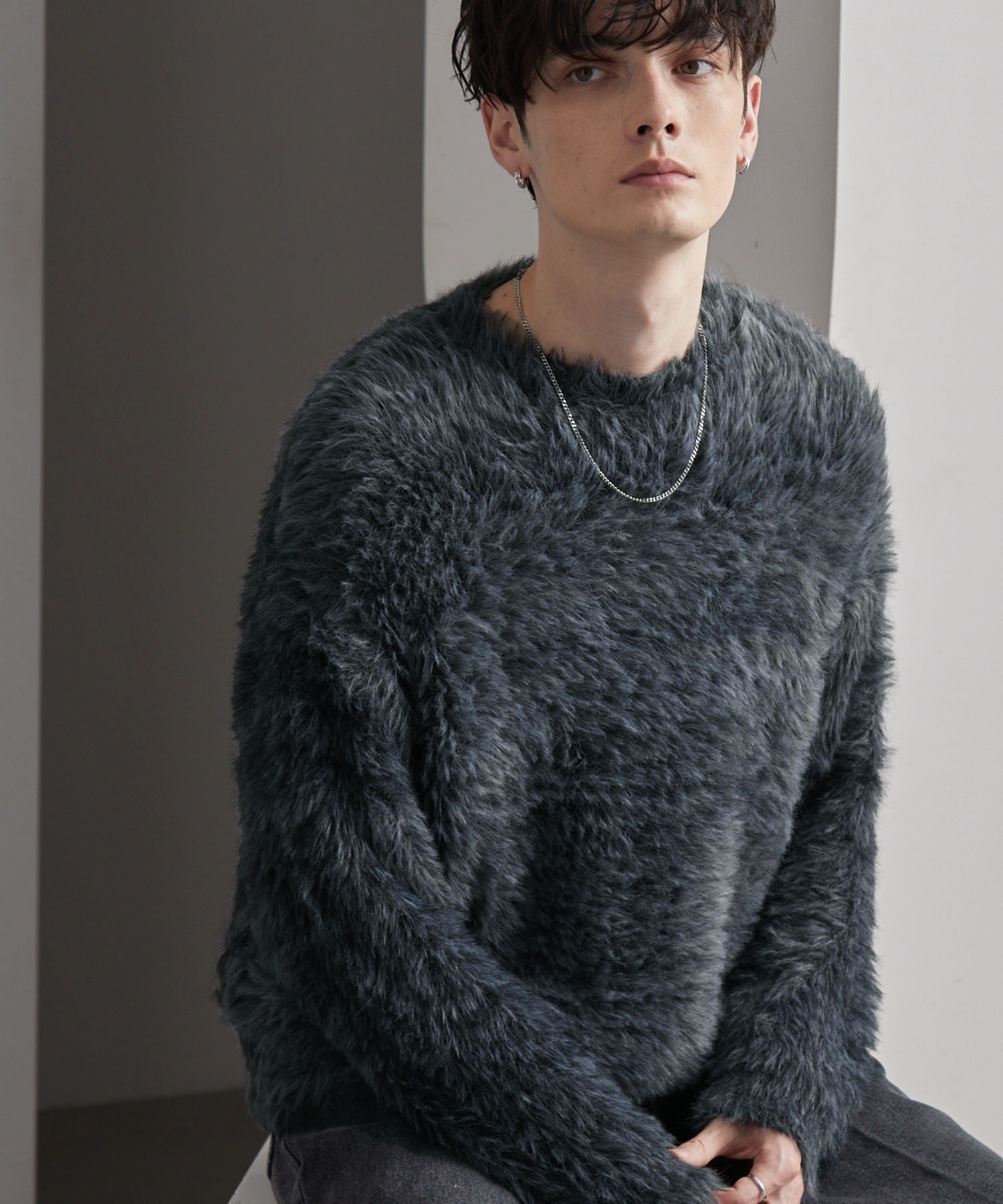 ミックスシャギー グラデーション オーバーサイズ クルーネック ニット