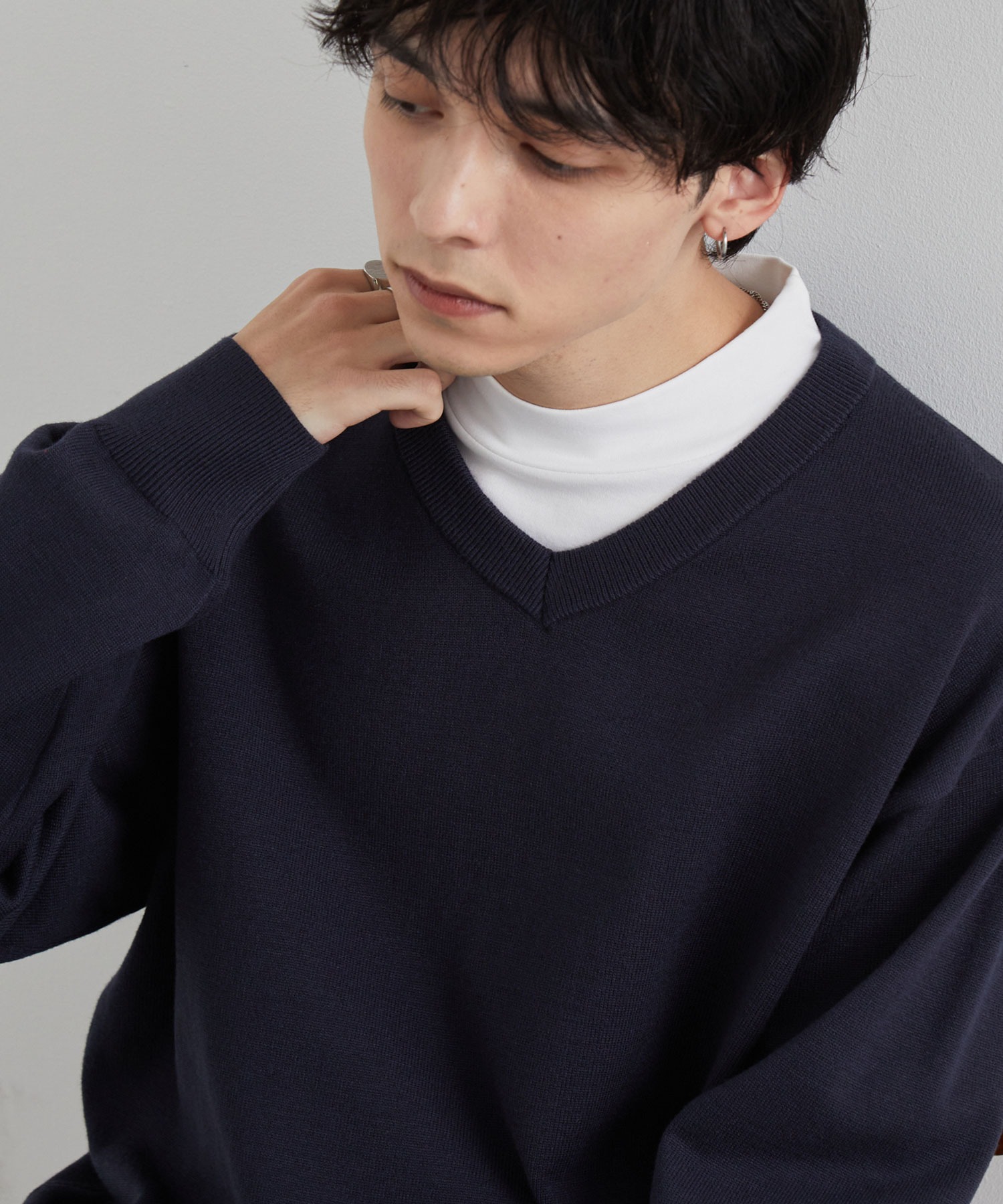 スウェットライク ベーシック オーバーサイズ Vネックニット MONO-MART