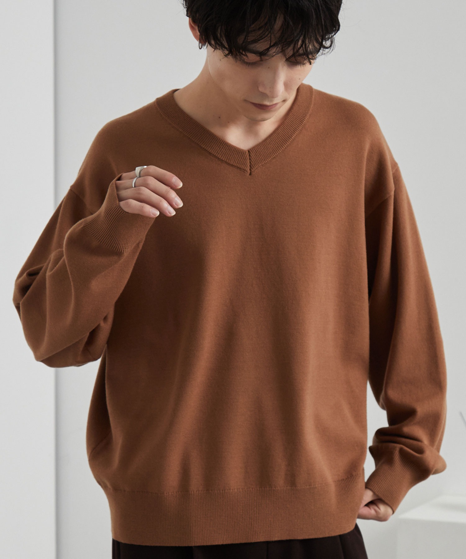 スウェットライク ベーシック オーバーサイズ Vネックニット MONO-MART