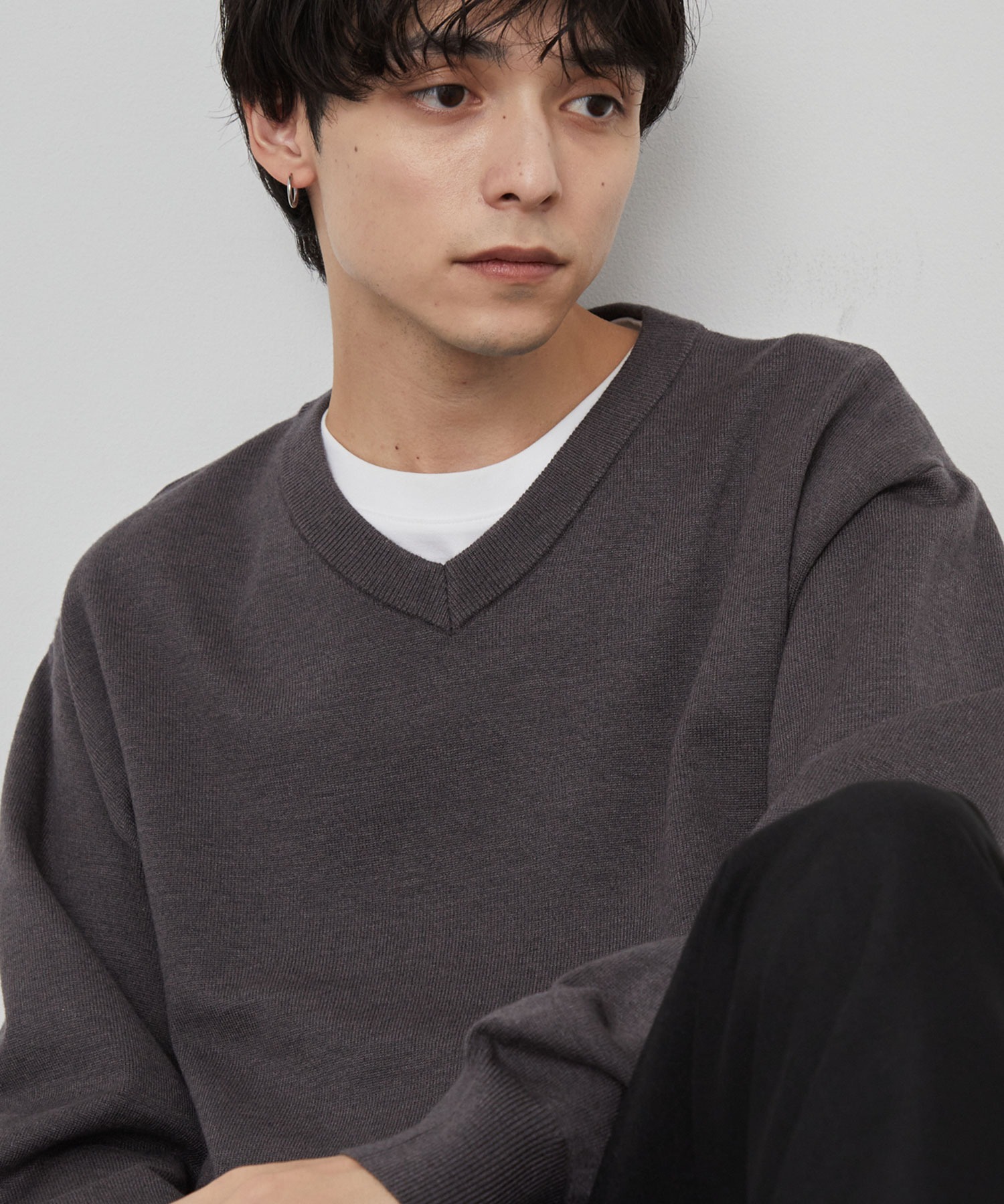 スウェットライク ベーシック オーバーサイズ Vネックニット MONO-MART