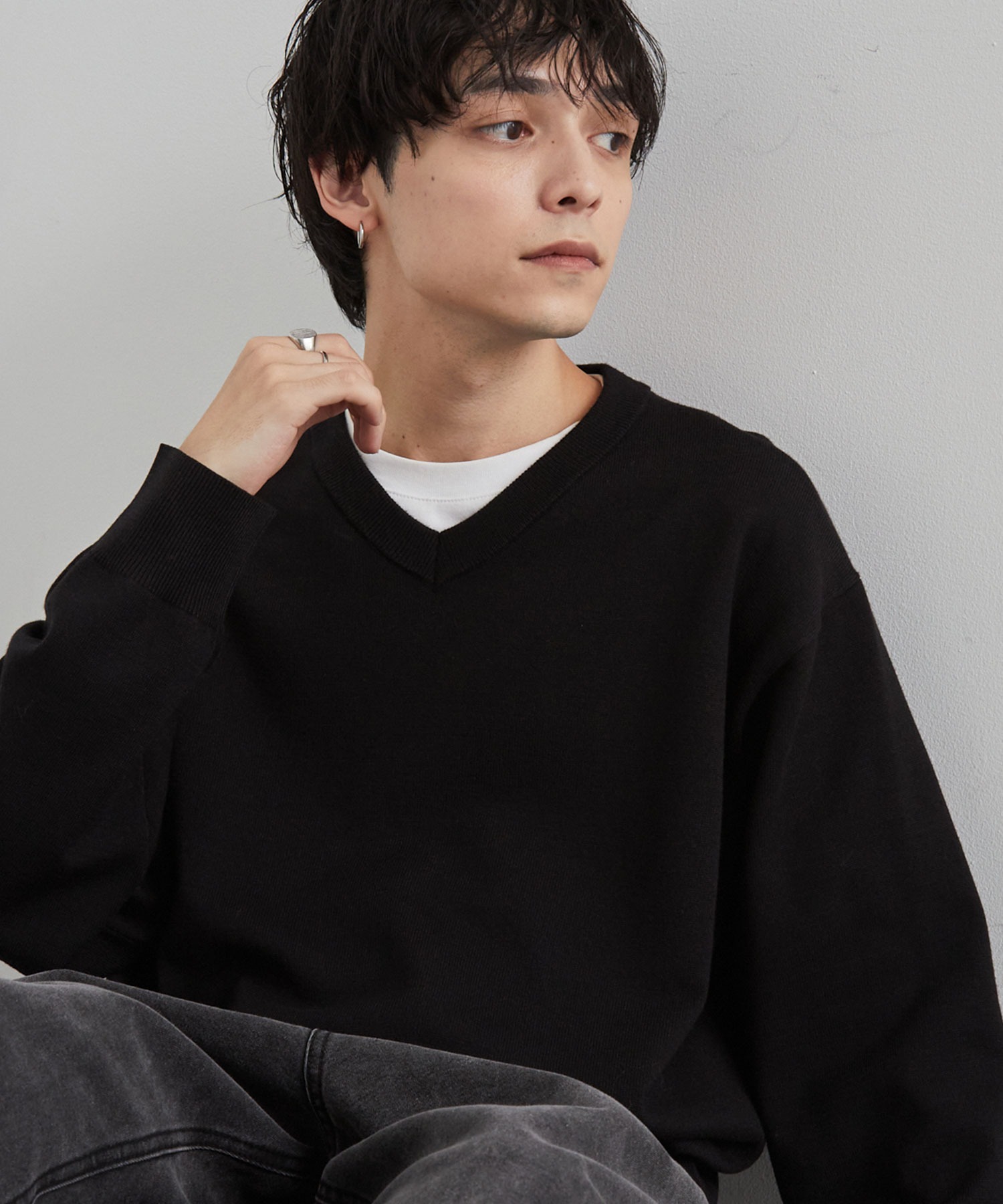 スウェットライク ベーシック オーバーサイズ Vネックニット MONO-MART