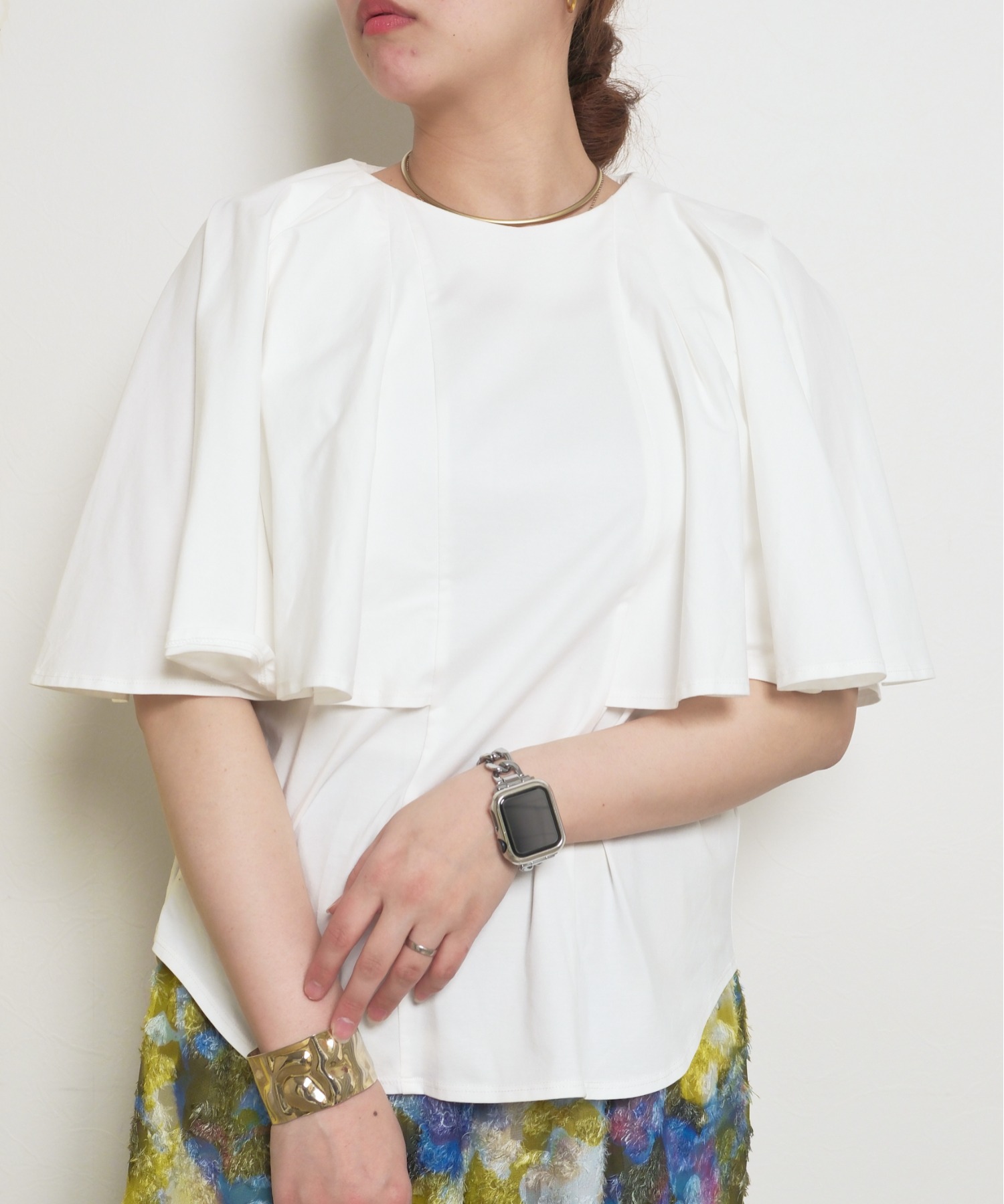 ケープ風 裾ラウンドデザイン キレイ目カットソー Tシャツ Palm Riche