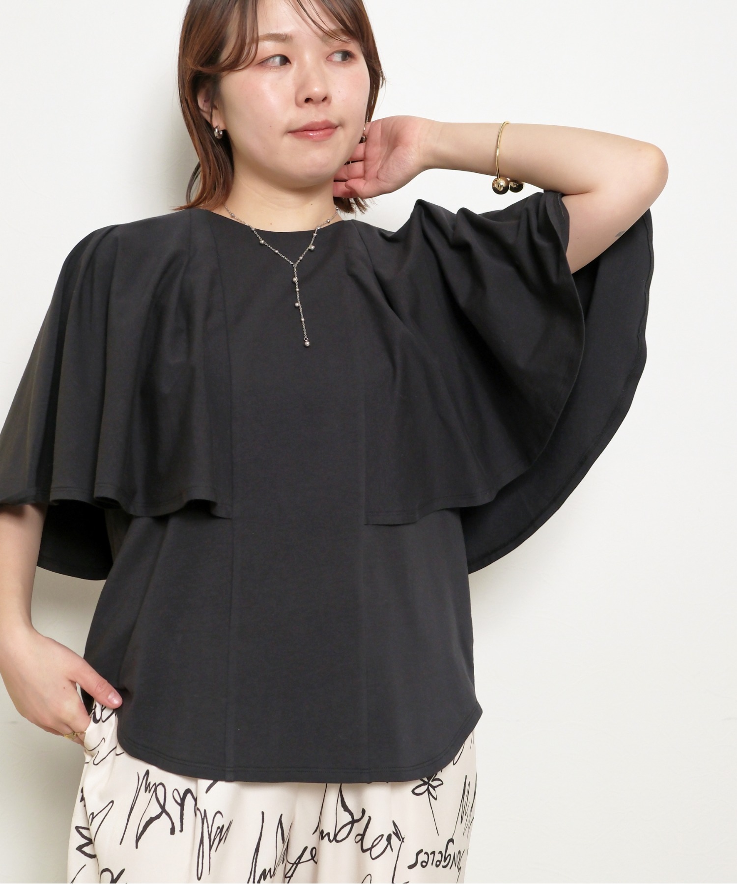 tシャツ ケープ風 裾ラウンドデザイン キレイ目カットソー Tシャツ レディース ケープ風 裾ラウンドデザイン キレイ目カットソー Tシャツ Palm