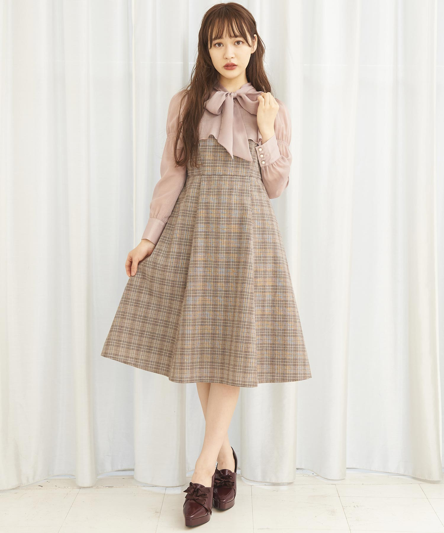 スイッチングボウタイチェックワンピース Titty Co Titty Co Online Store ティティーアンドコーオンラインストア