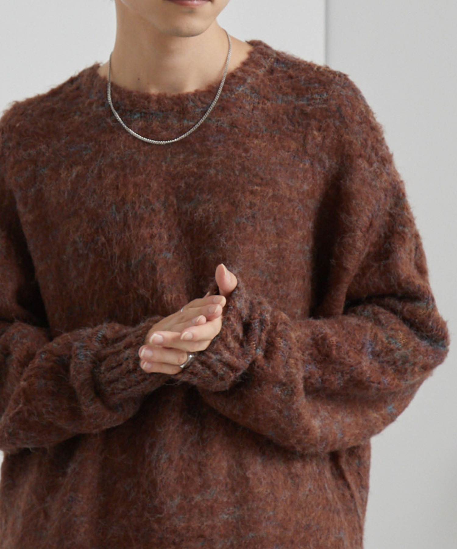 モヘアタッチ ミックスカラー クルーネック シャギーニット MONO-MART