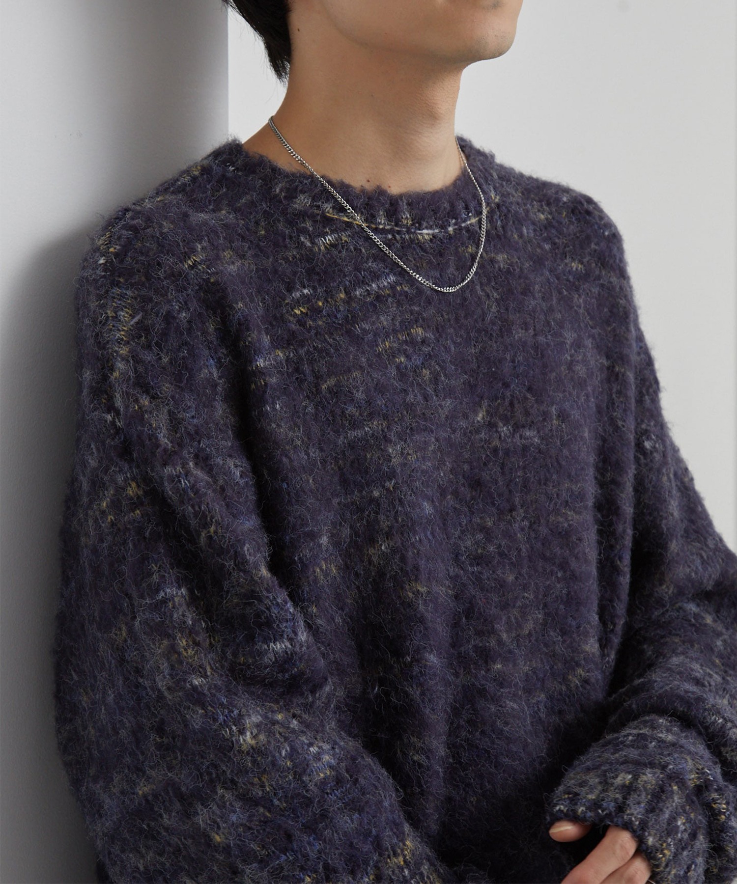 モヘアタッチ ミックスカラー クルーネック シャギーニット MONO-MART