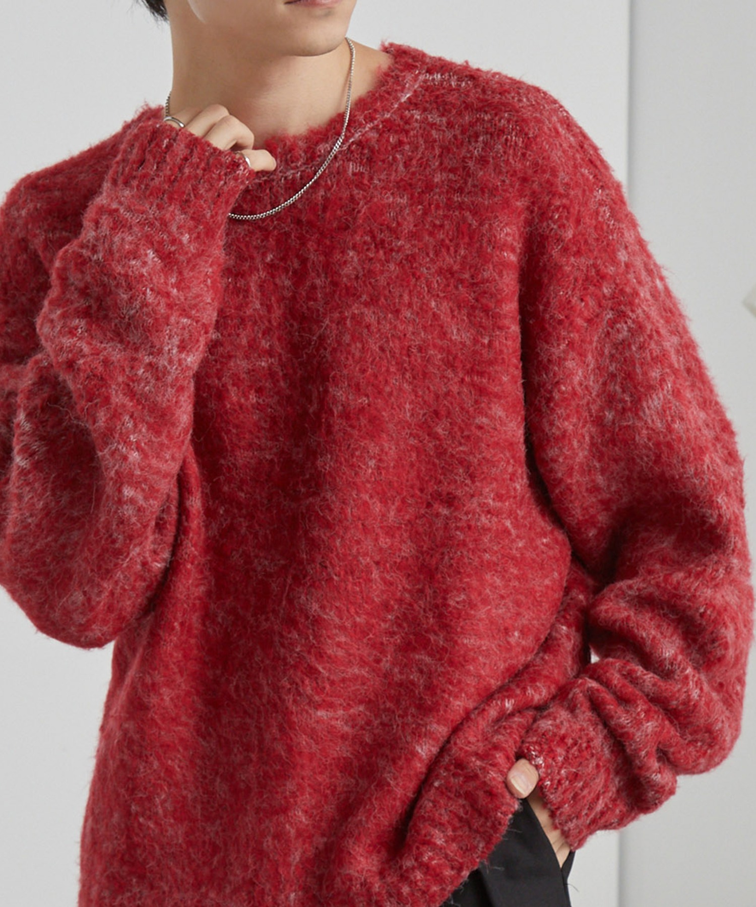 モヘアタッチ ミックスカラー クルーネック シャギーニット MONO-MART