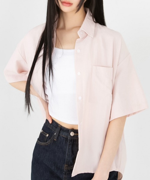 ブラウス シャツ A'GEM/9 × .kom 「muah muah/ムーアムーア」LOOSE FIT TWO POCKET HALF SHIRT/ル A'GEM/9 × .kom 『muah muah/ムーアムーア』LOOSE FIT TWO