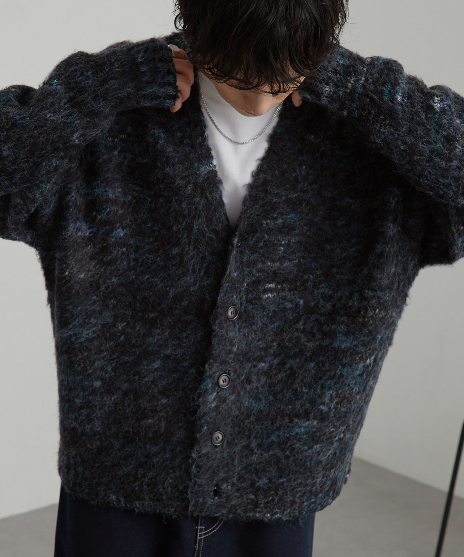 ミックスカラー オーバーサイズ シャギーニット カーディガン MONO