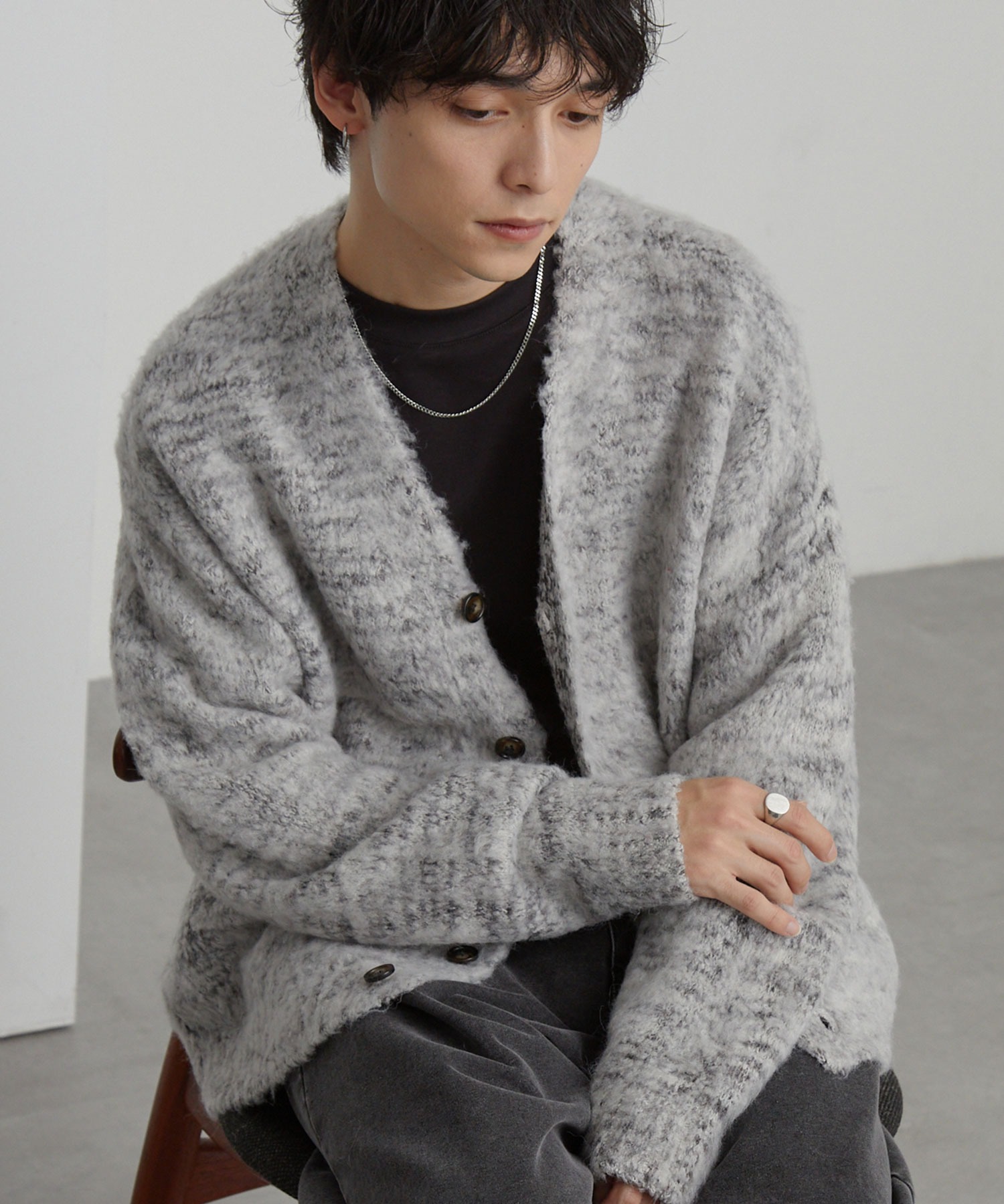 ミックスカラー オーバーサイズ シャギーニット カーディガン MONO