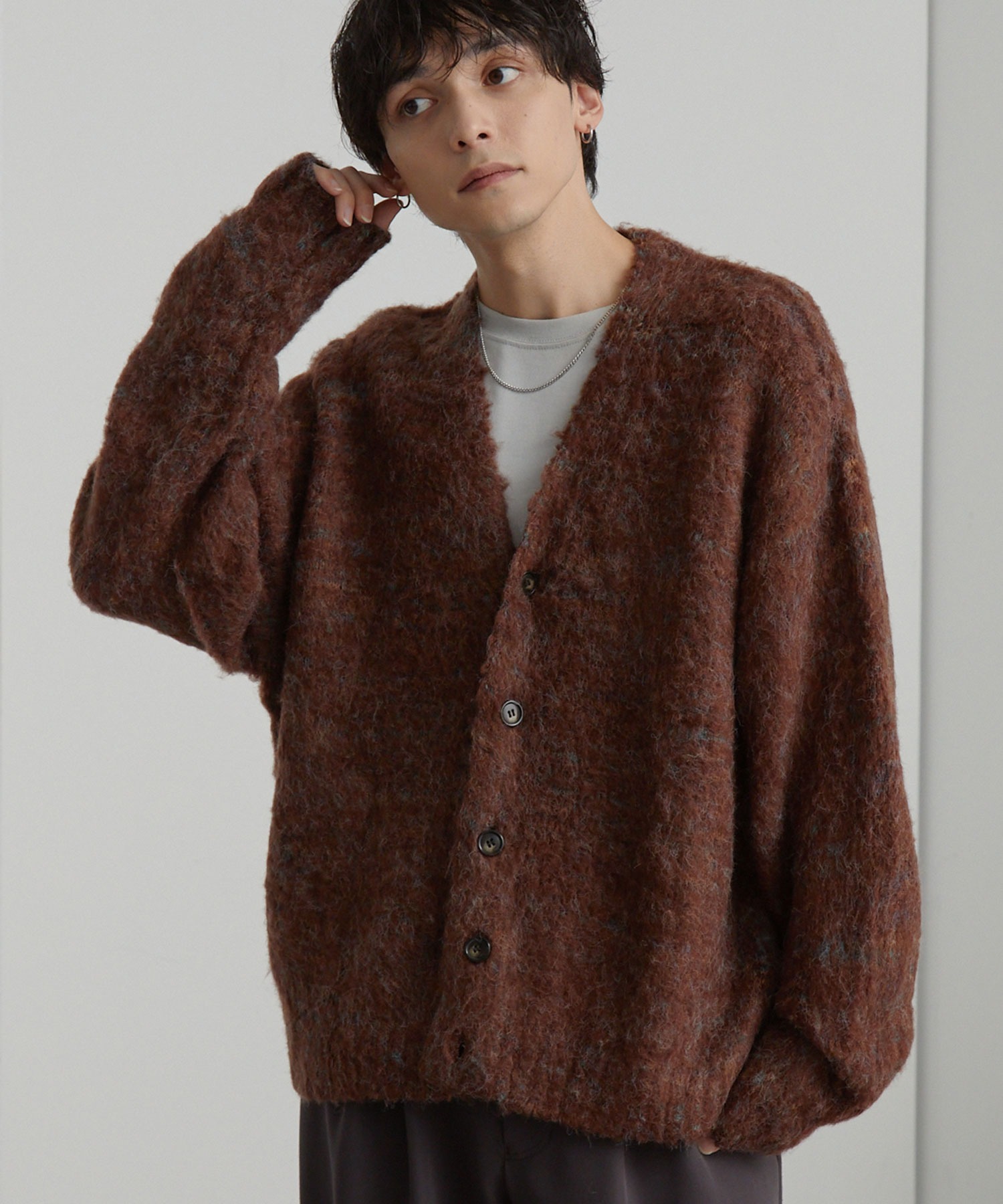 ミックスカラー オーバーサイズ シャギーニット カーディガン MONO