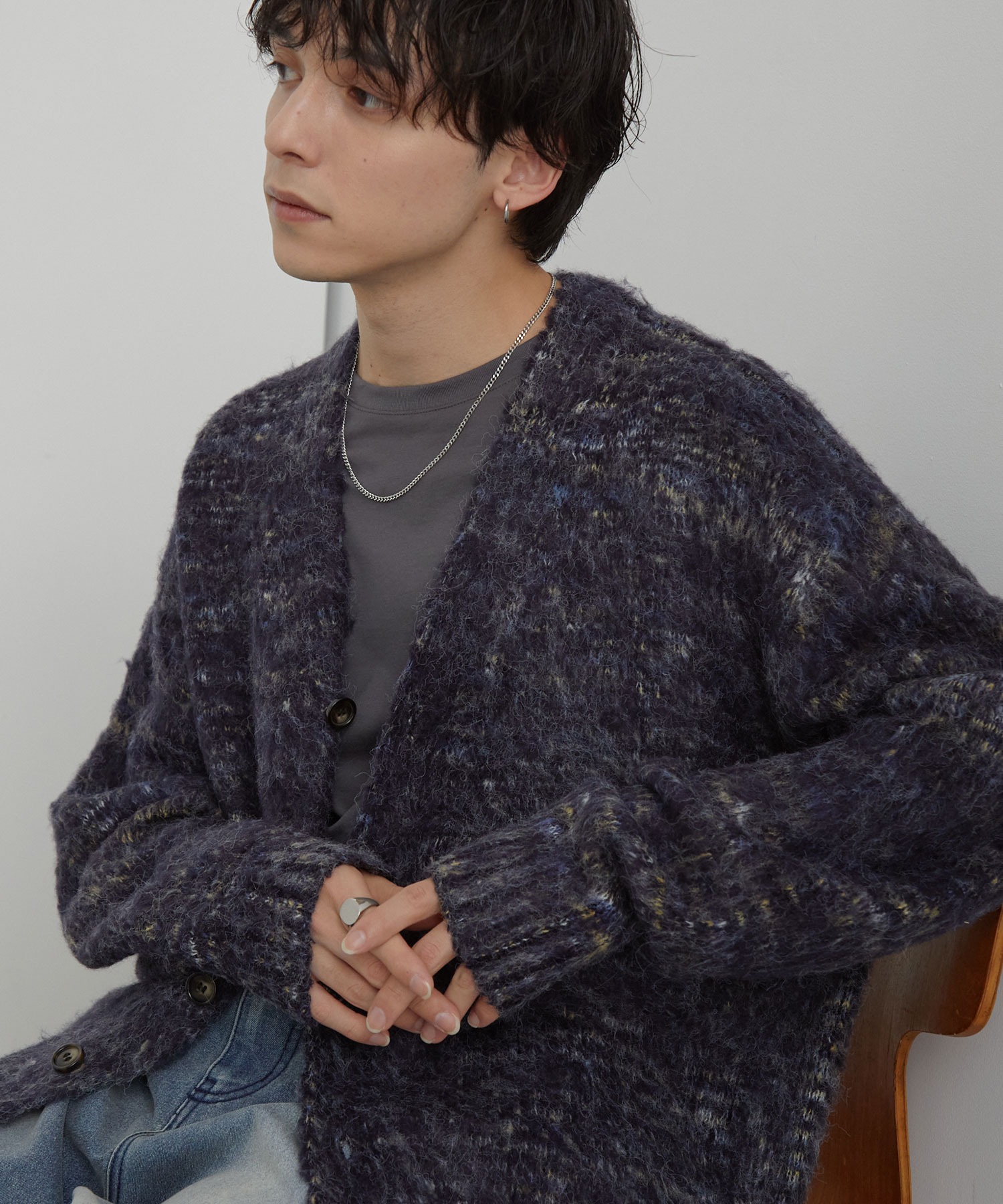 ミックスカラー オーバーサイズ シャギーニット カーディガン MONO