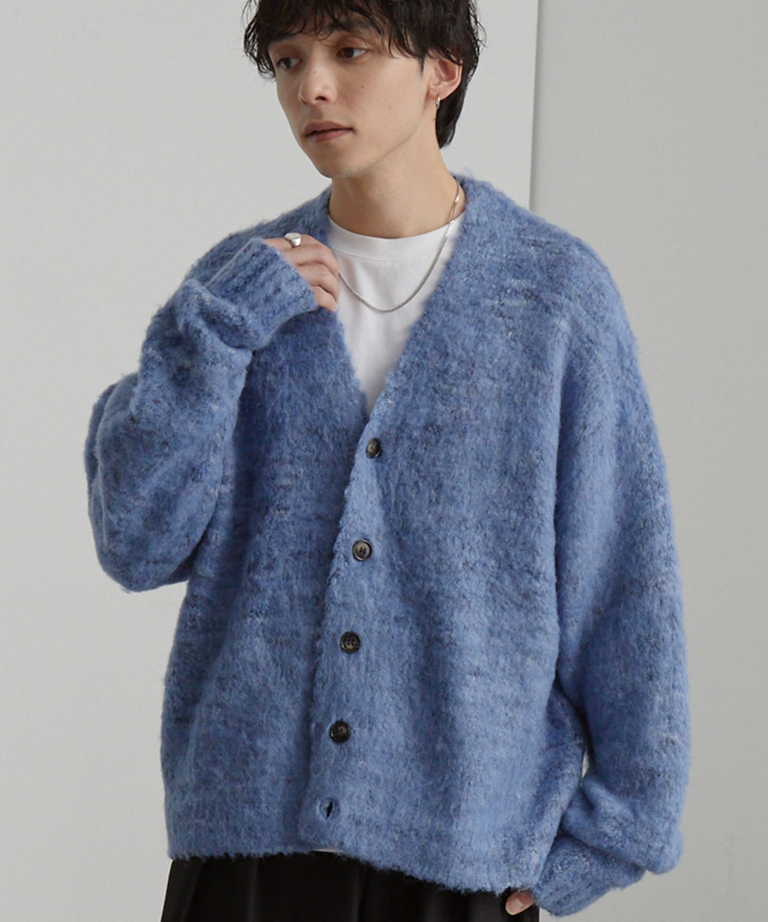 ミックスカラー オーバーサイズ シャギーニット カーディガン MONO