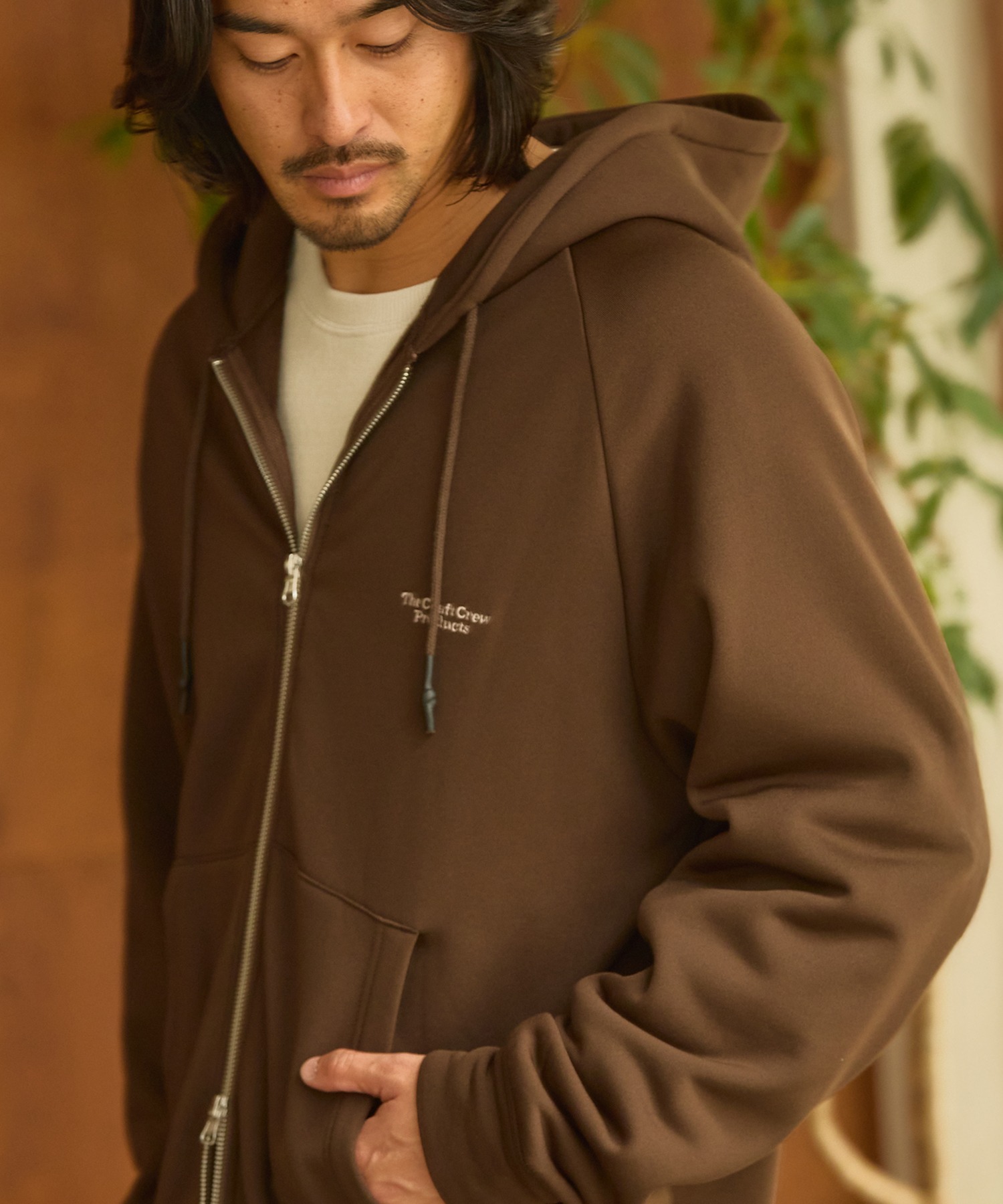 裏ボアフリース ボックスシルエット ラグランスリーブ ダブルジップ