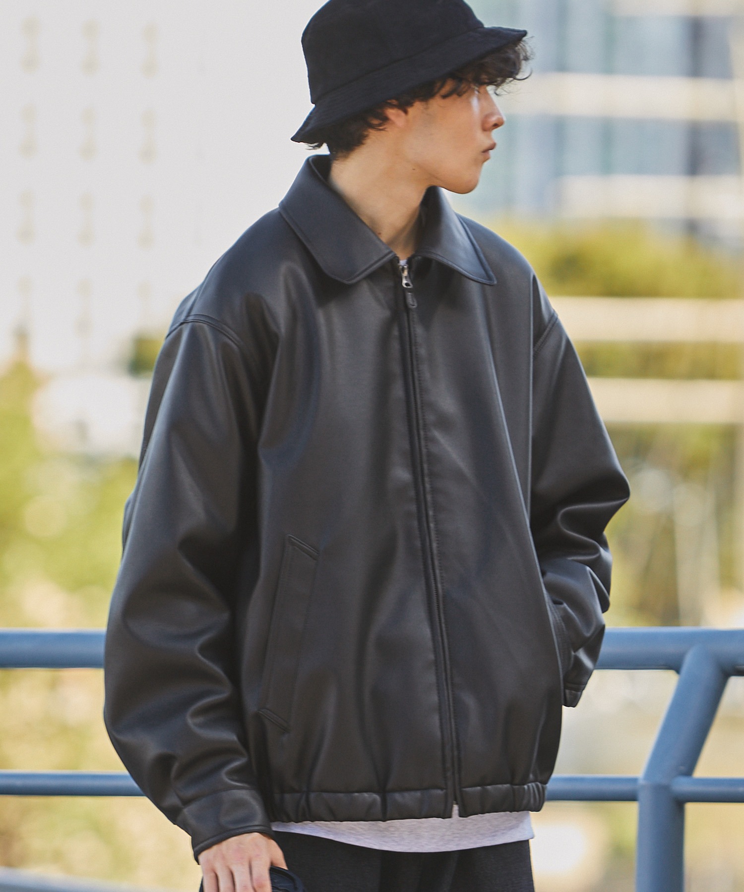 HECT】Big Fake Leather Zip Jacket / ビッグシルエットフェイクレザー