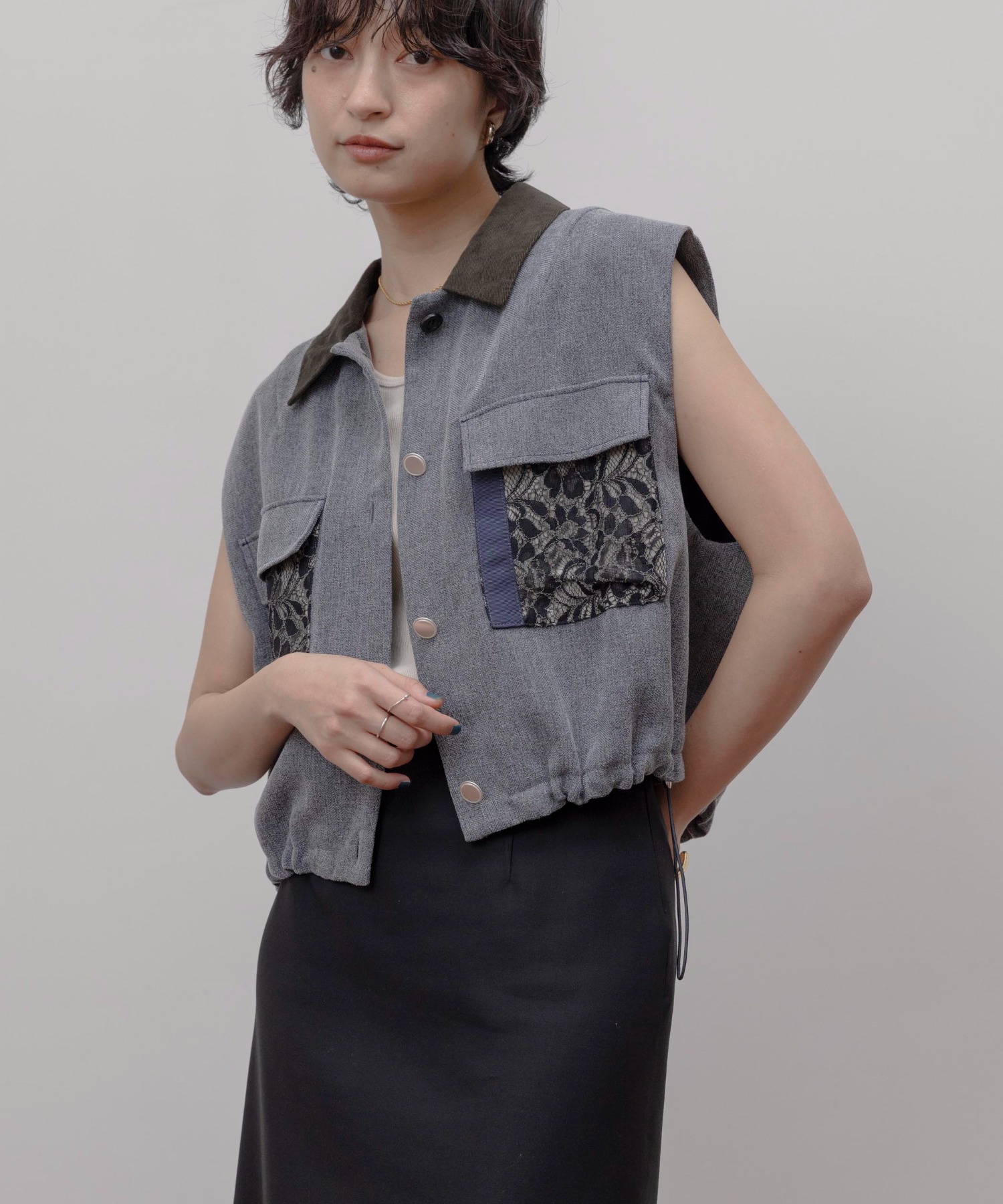 Eimee law 新品ベスト ドロストショートベスト Eimee Law│Eimee Law & LHELBIE 公式