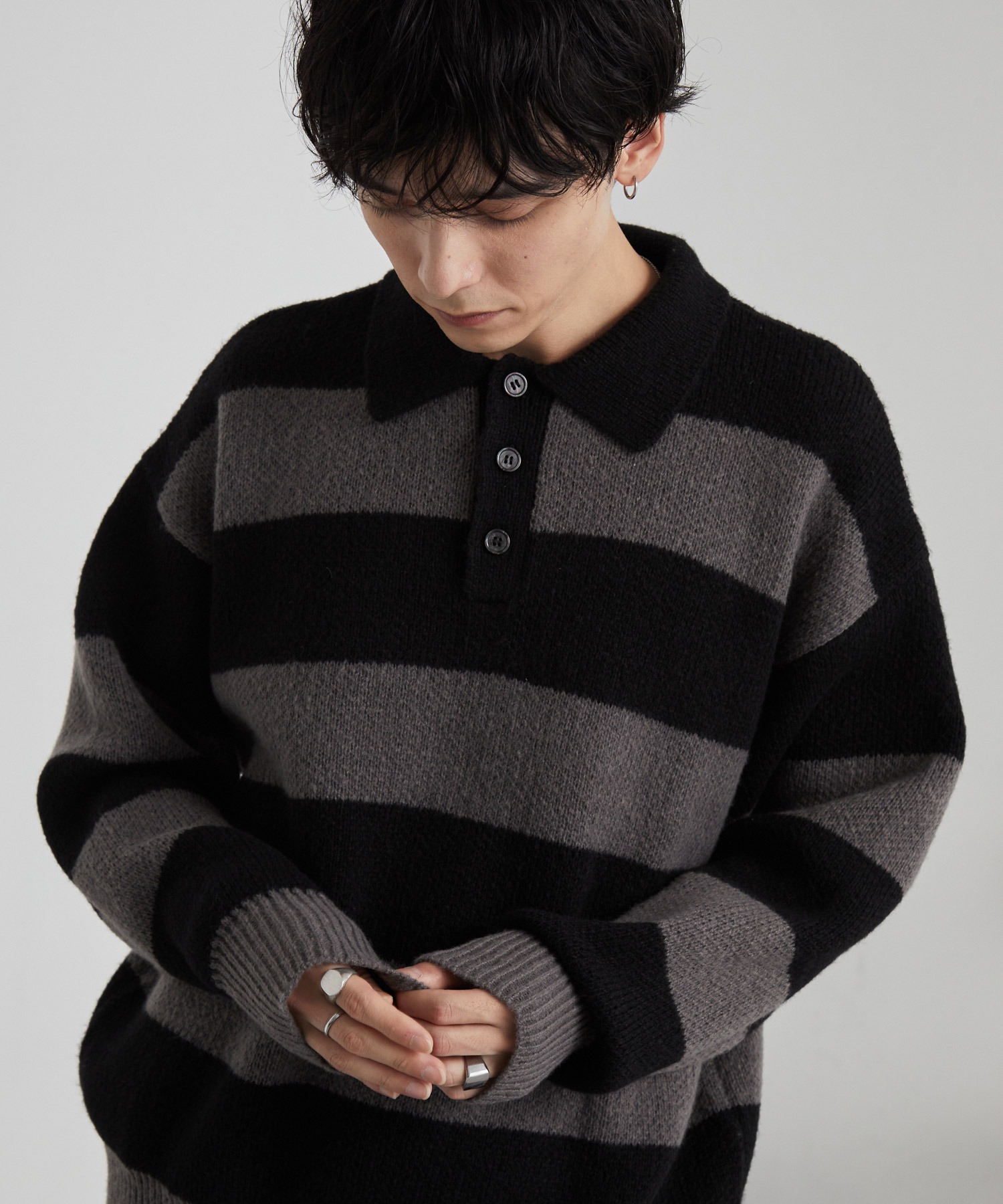 新品　john smedley SOLAオーバーサイズボーダー ニットポロ JOHN SMEDLEY SOLA オーバーサイズボーダー柄コットンニットポロシャツ