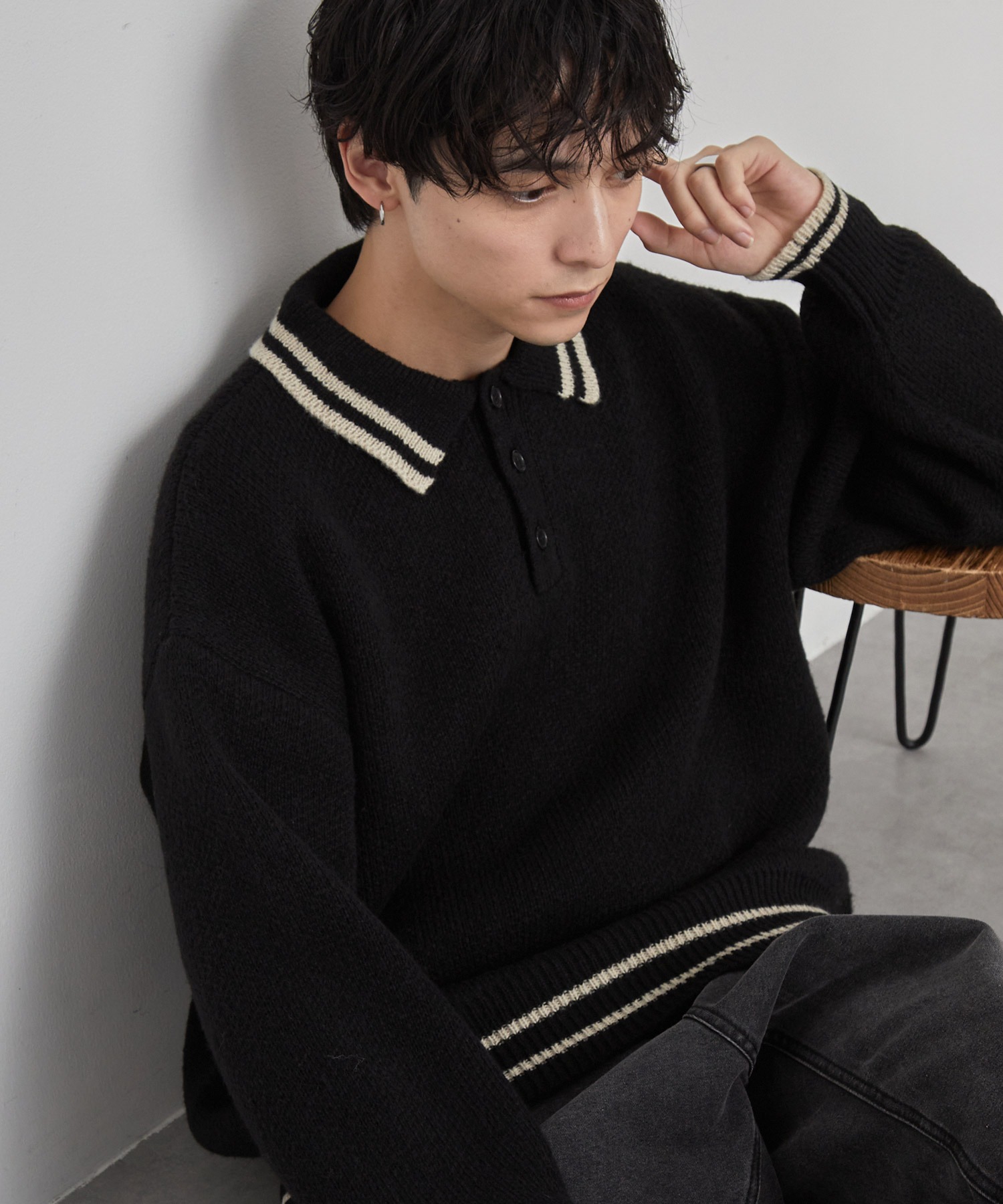新品　john smedley SOLAオーバーサイズボーダー ニットポロ JOHN SMEDLEY SOLA オーバーサイズボーダー柄コットンニットポロシャツ