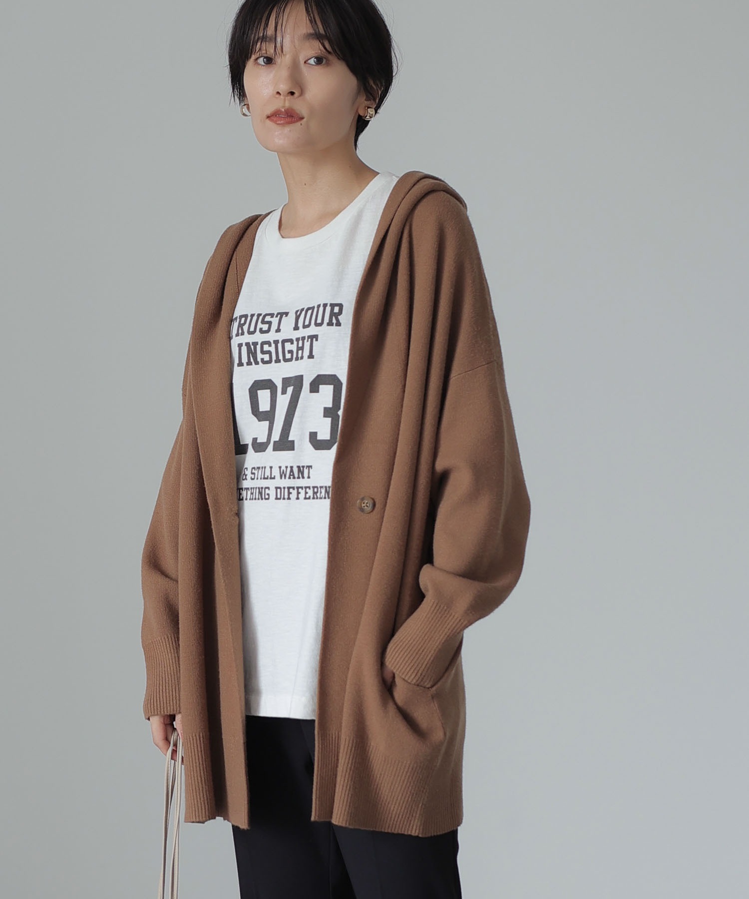 フード付きニットコーディガン