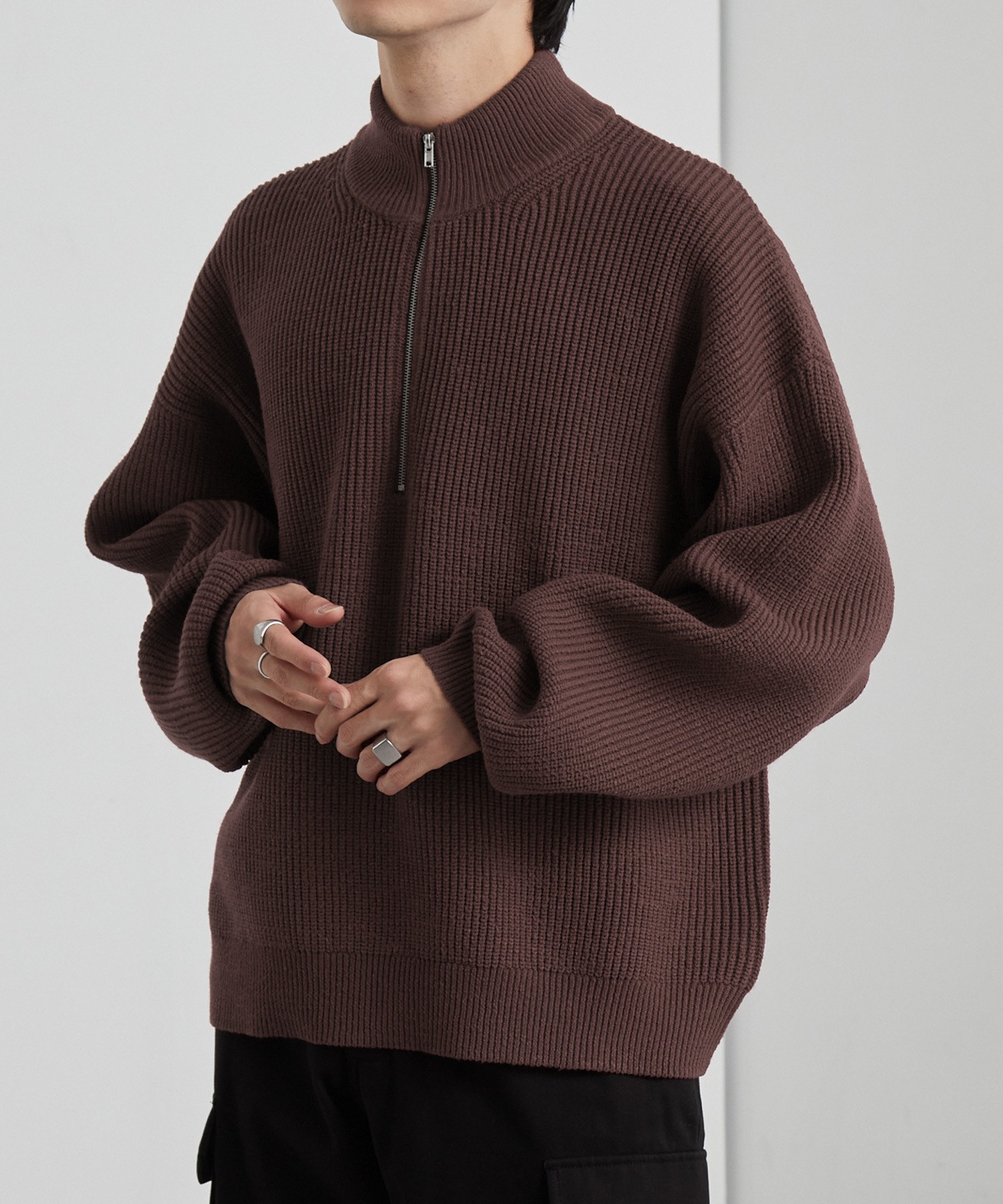 帯電防止/ウォッシャブル/アンチピリング> バルキー片畦編み オーバー