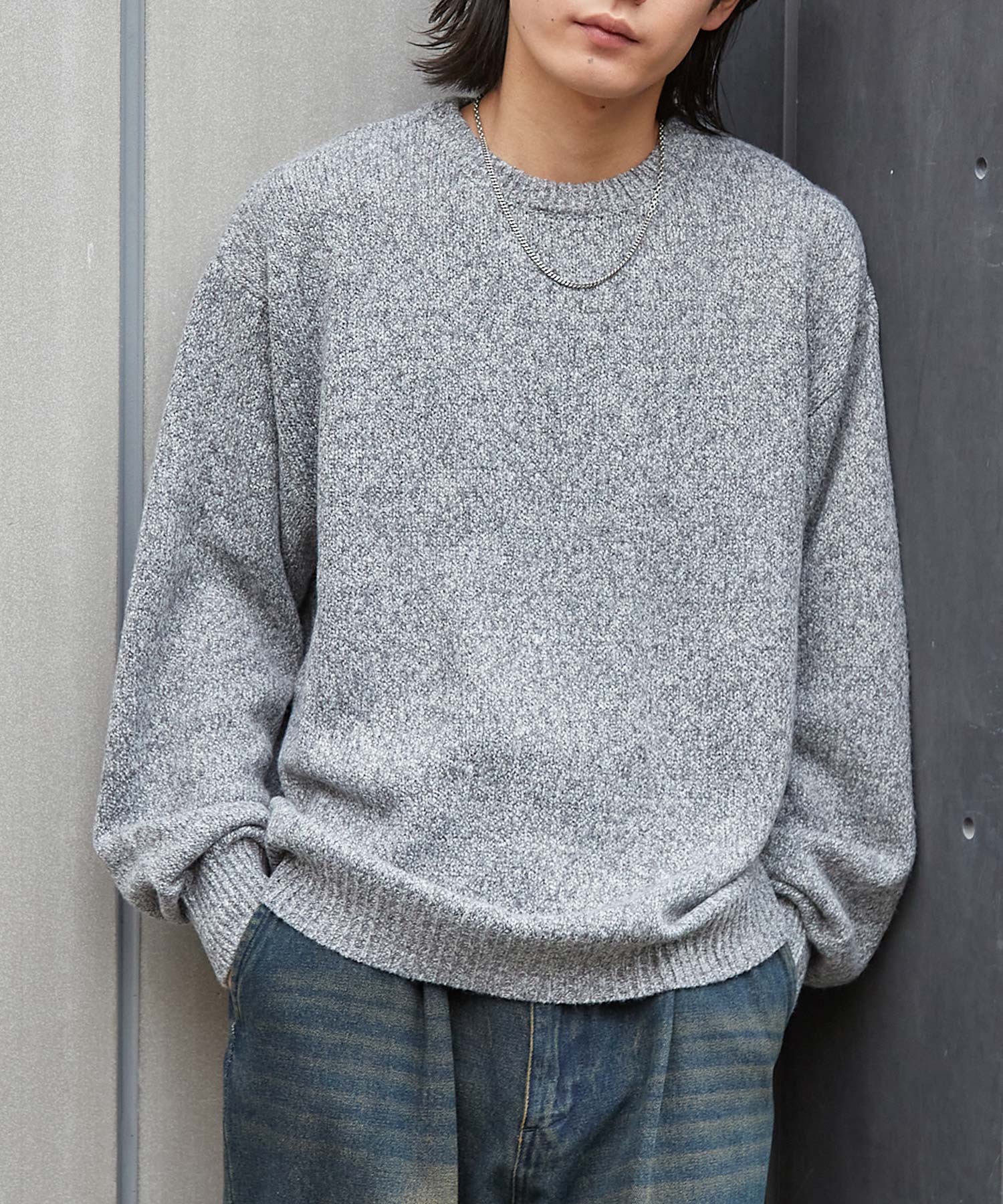 STONE グレー クルーネックセーター Lサイズ オーバーサイズクルー