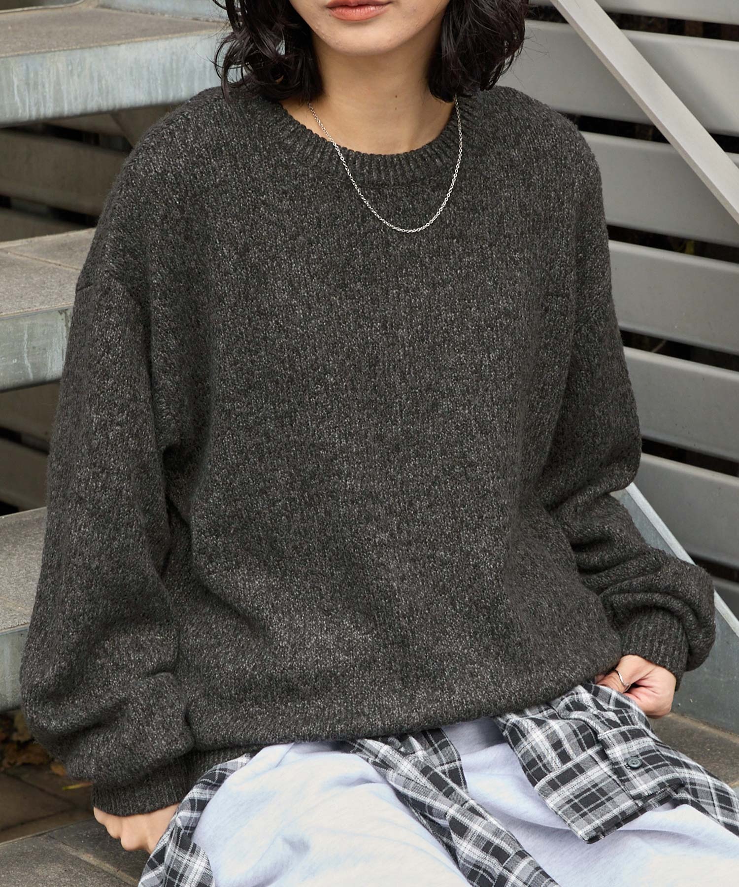 チャコール のん様 帯電防止/ウォッシャブル/アンチピリング> ミックスヤーン オーバー