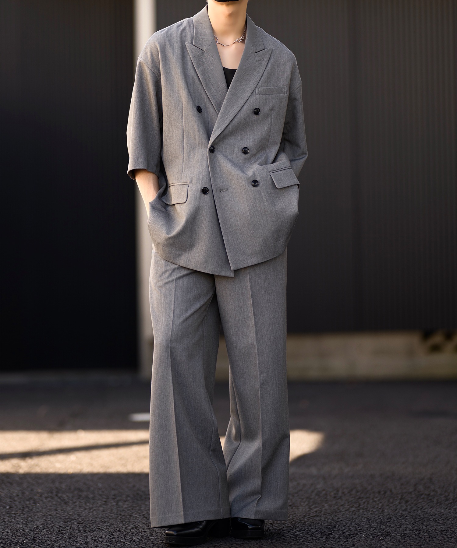 CLEL】Back Brushed TR Double Breasted Short Sleeve Tailored Jacket