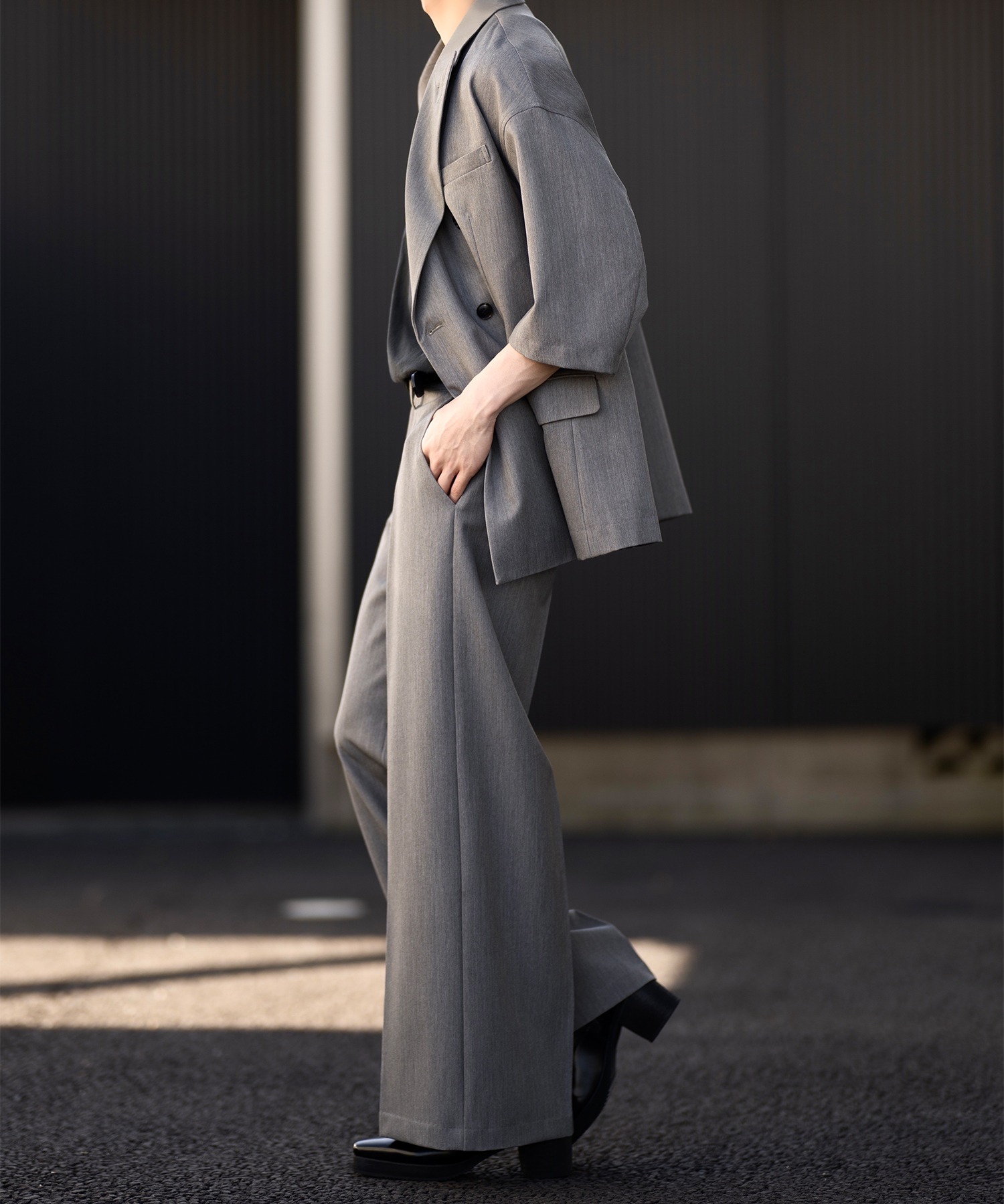 CLEL】Back Brushed TR Double Breasted Short Sleeve Tailored Jacket