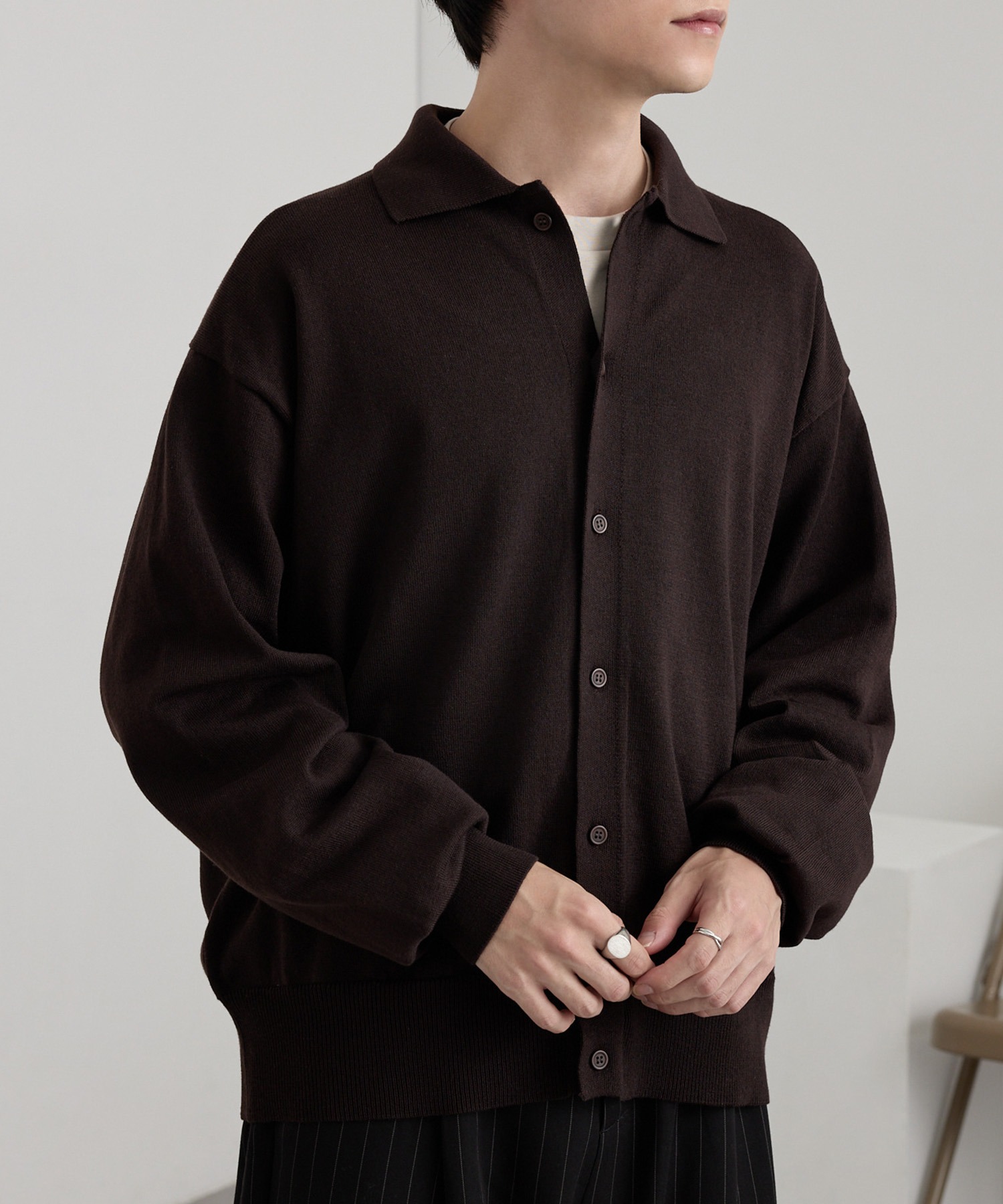 ●未使用●CONSISTER ニットシャツ カーデ マシンウォッシャブル> コンパクト ベーシック ニットシャツ