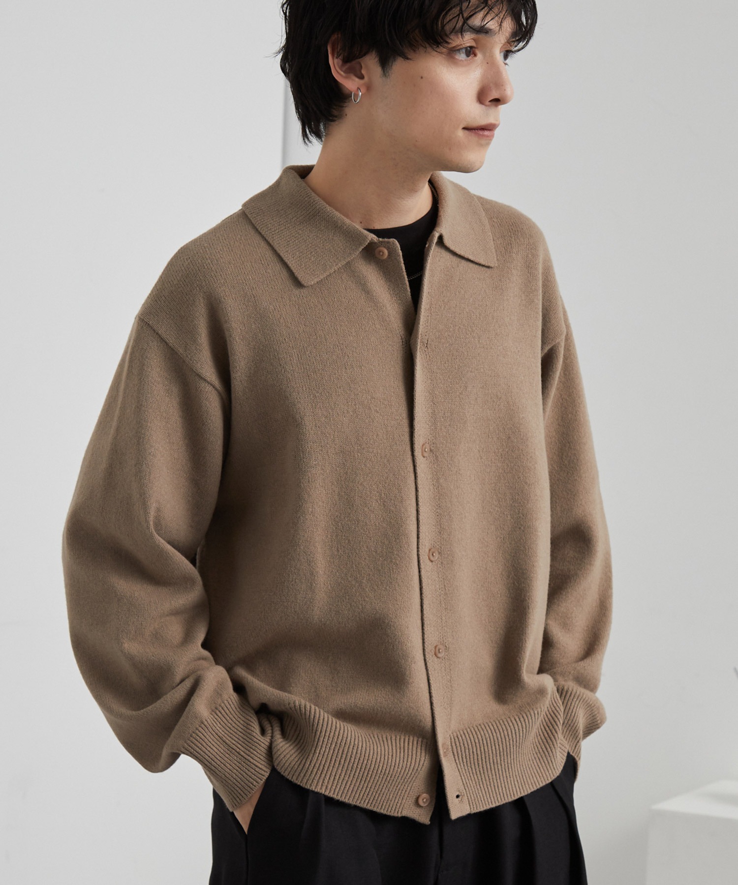 ウォッシャブル> コンパクト ベーシック ニットシャツカーディガン