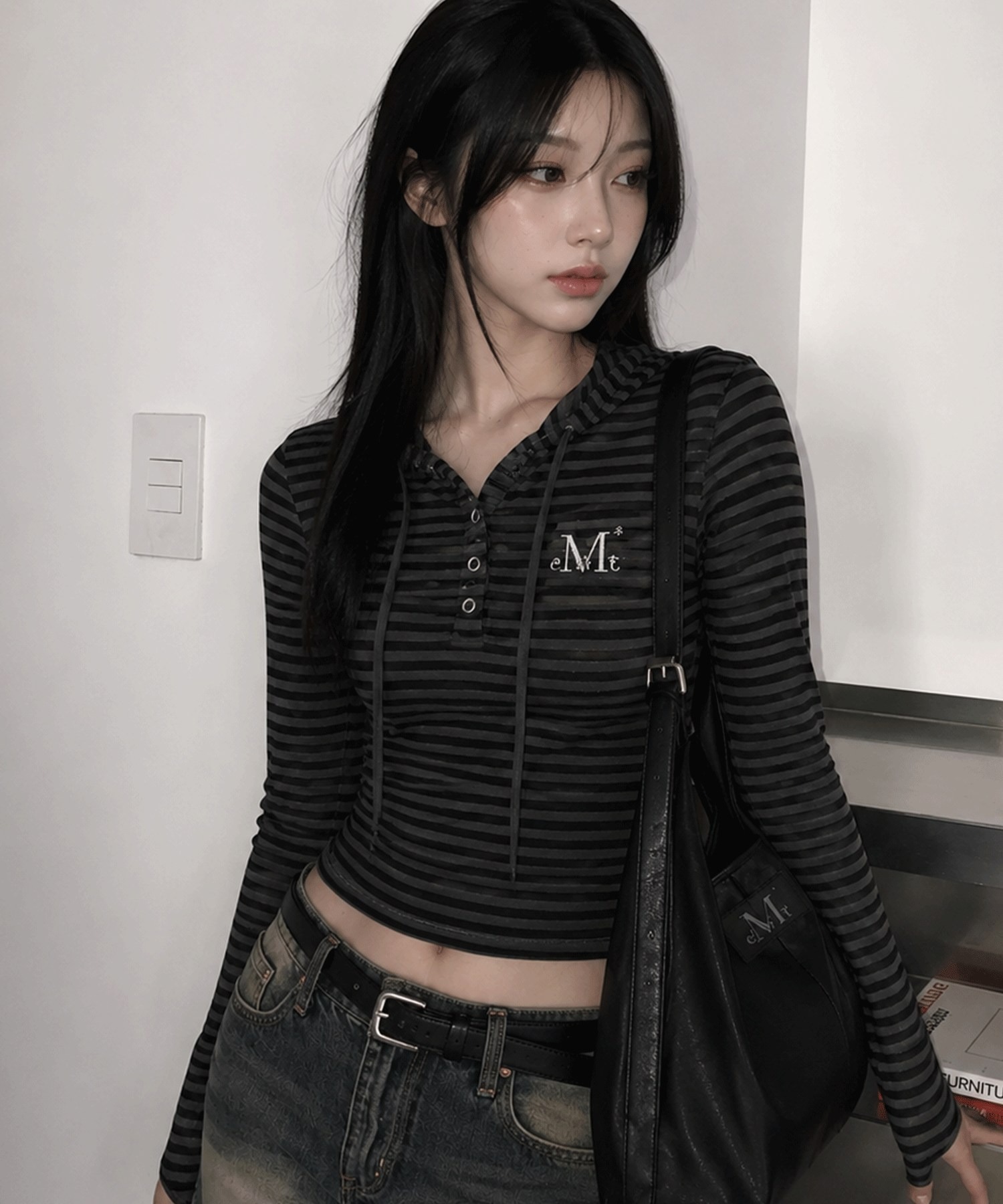 ounce 韓国 トップス A'GEM/9 × .kom 『MUCENT/ムセント』 ASTON STRIPE SLIM HOOD T
