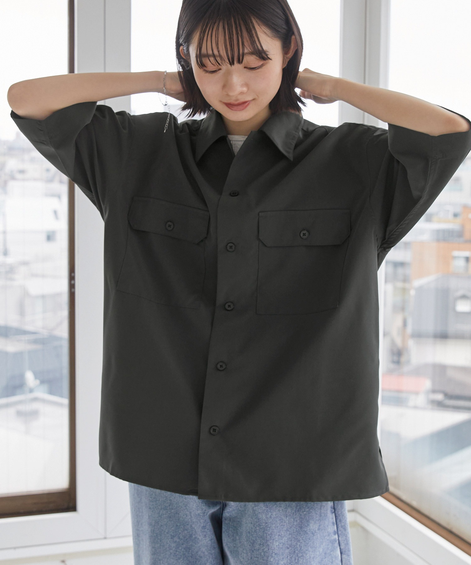 憧れ SUNNEI｜オーバーサイズ ワークシャツ｜ネイビー｜美品 シャツ 
