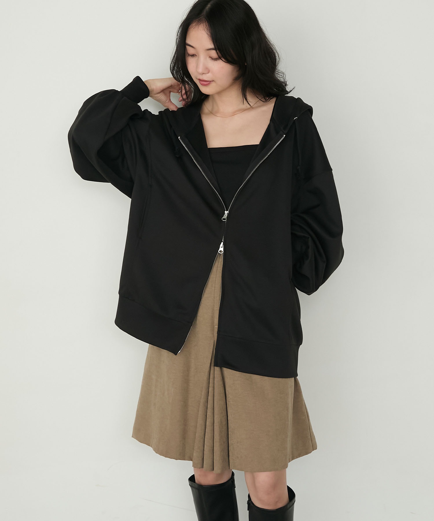 forksy.】ダンボール オーバーサイズダブルジップパーカー