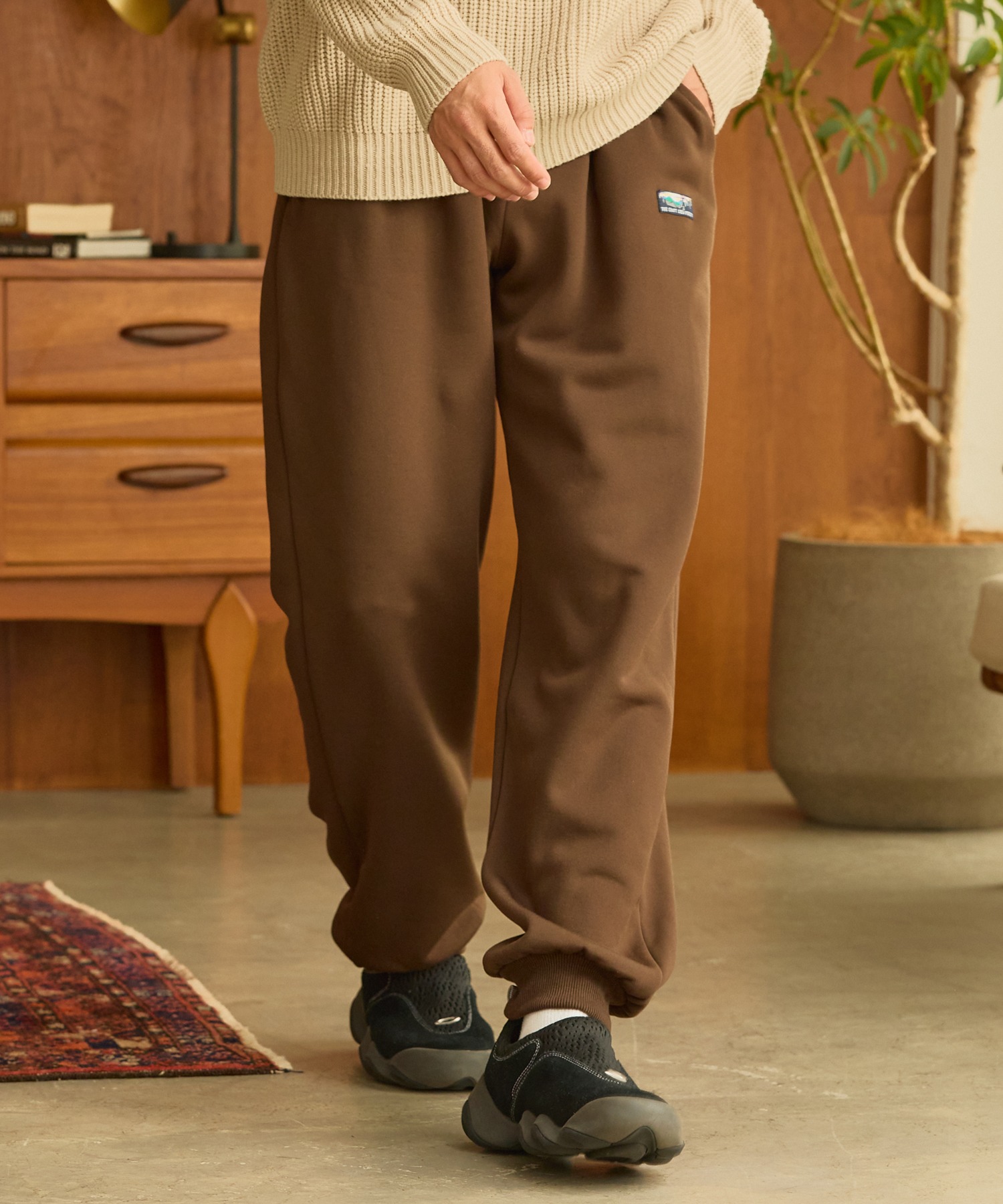 裏ボアフリース ワンポイントロゴ リラックスフィット ジョガー