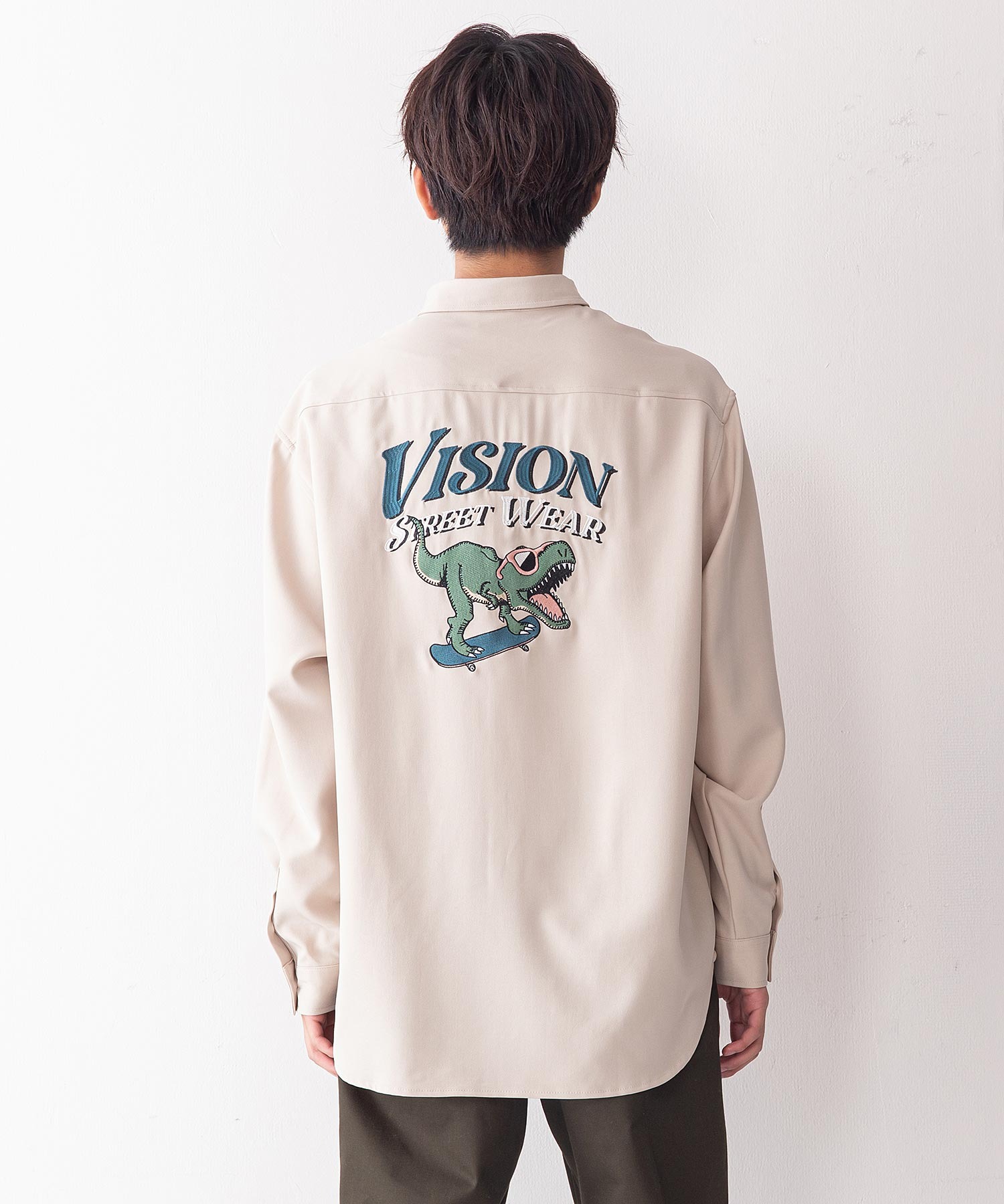 VISION 出色 STREET WEAR 恐竜バック刺繍ルーズワークシャツ ビジョンストリートウェア 最大69%OFFクーポン