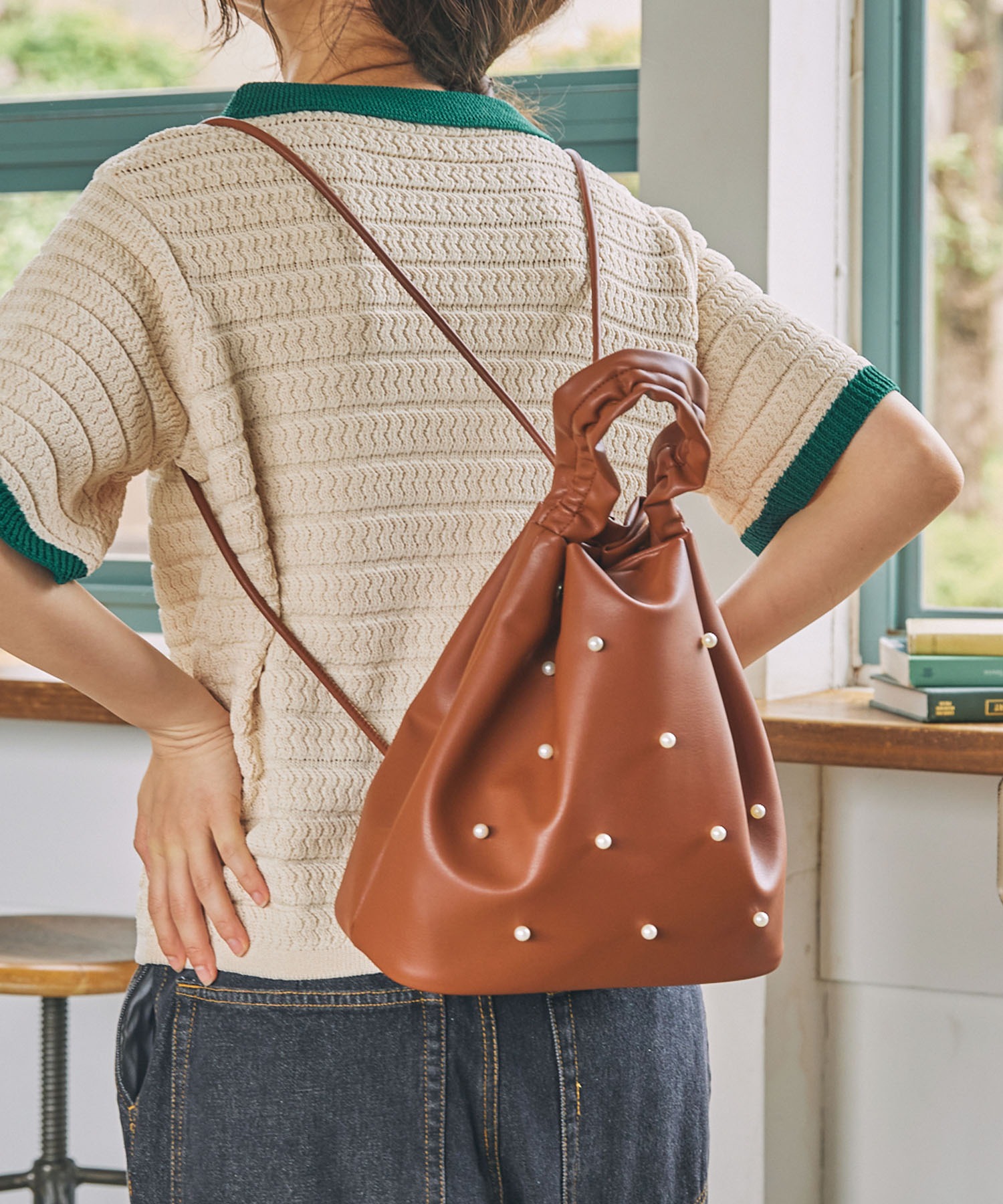 カヌ×MONO-MART LADY'S】3WAY パール付き バケット ハンドバッグ