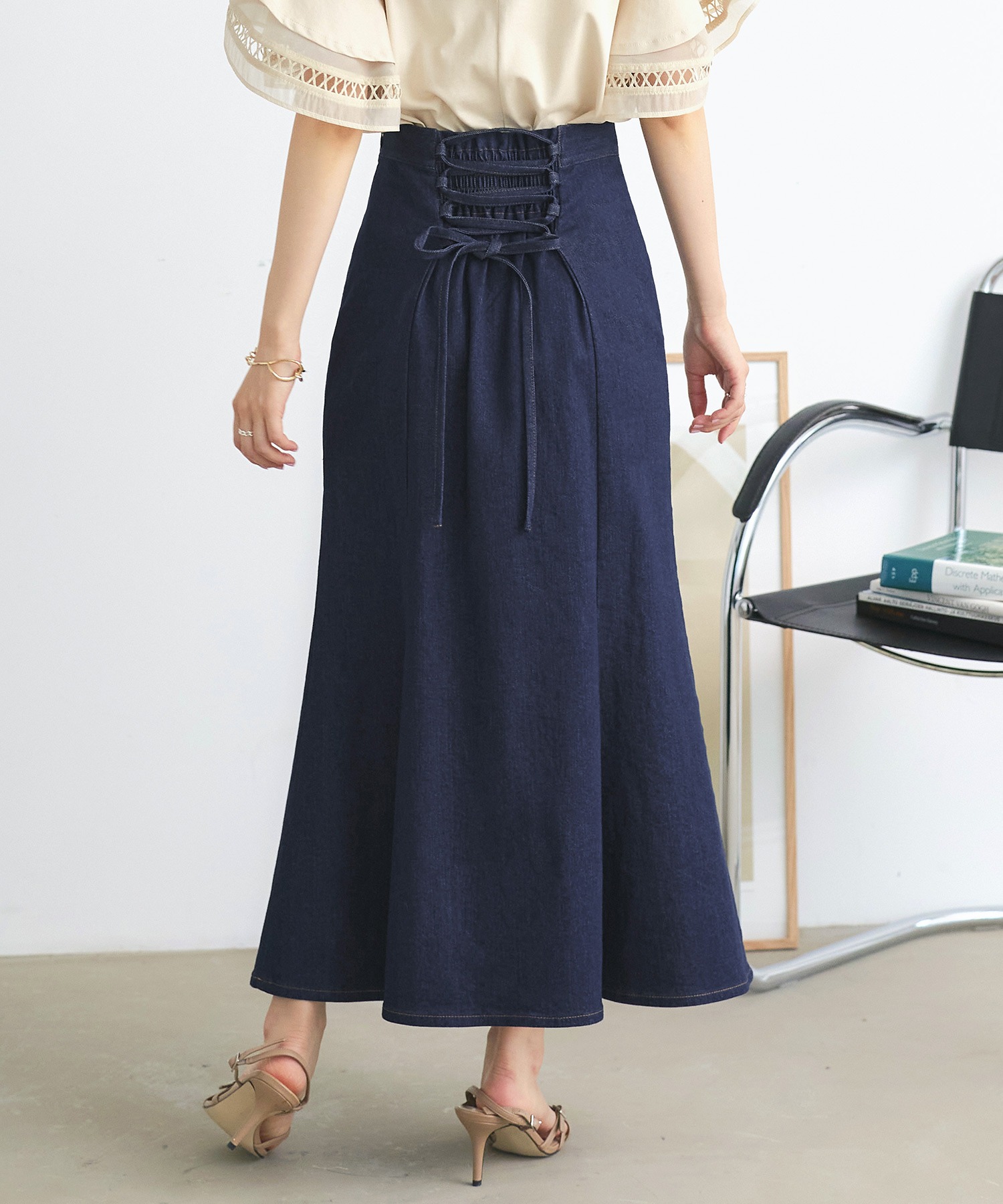 バックリボンデニムマーメイドスカート