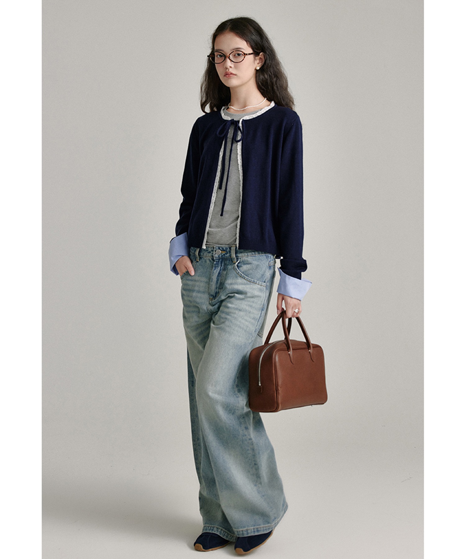 ウール混 フロントリボン レースニットカーディガン FQ24S160【Fano