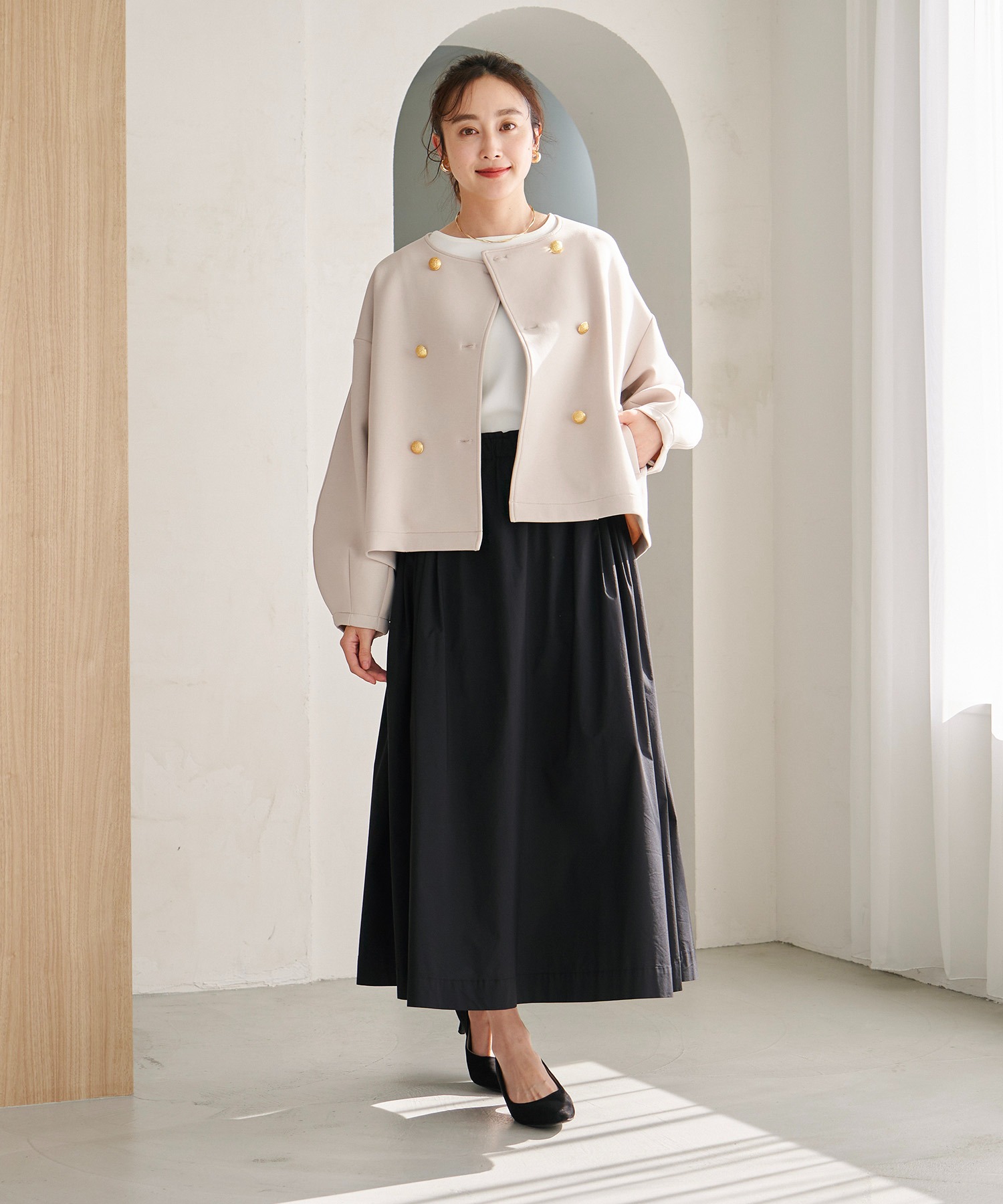 オケージョンにも◎】ダンボールダブルノーカラージャケット Emma