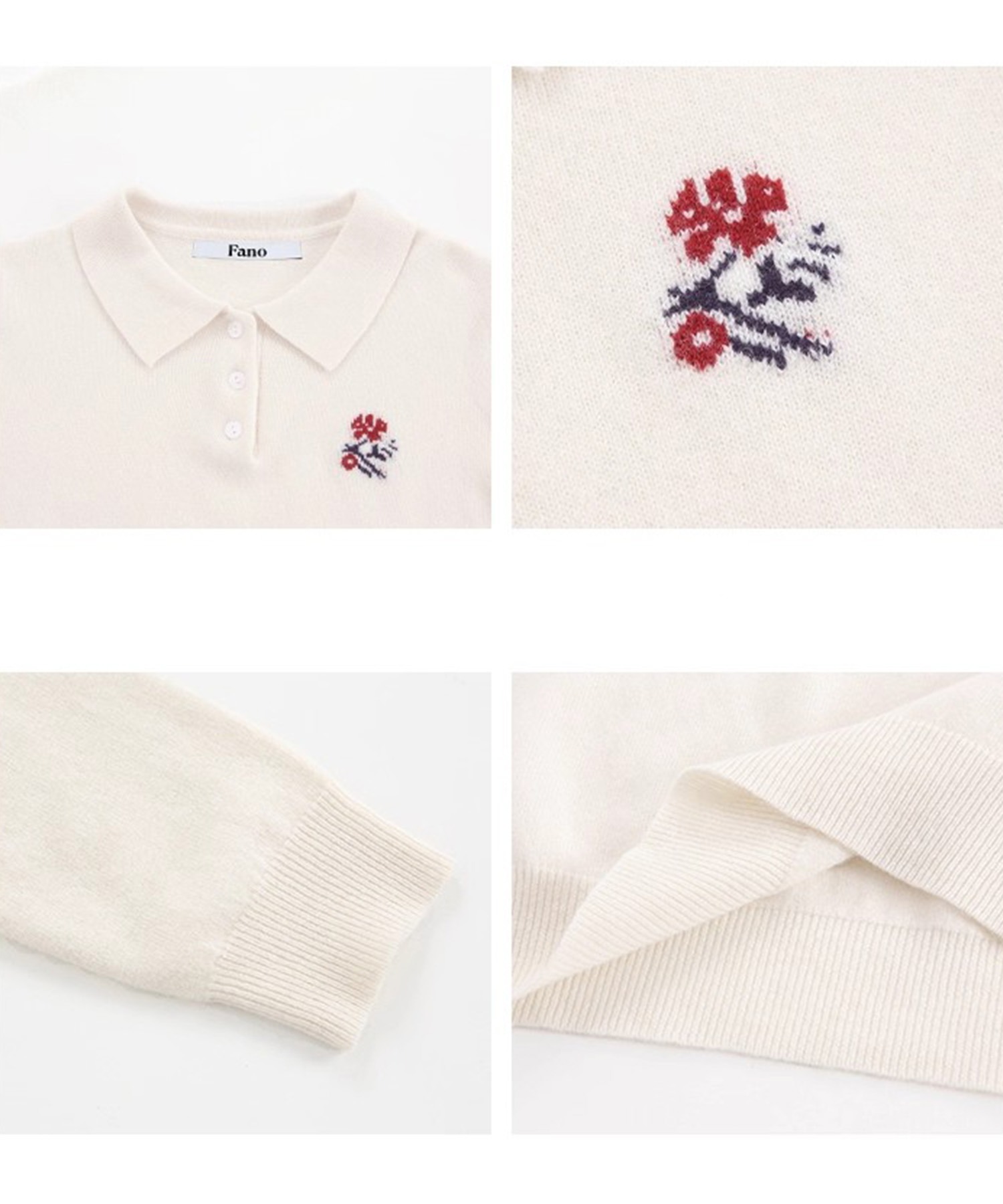 ポロカラー ワンポイント花柄刺繍 ニットトップス FD25S027