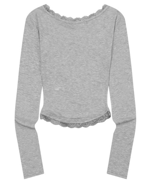 Mucent ムセント レース付き Vネック長袖Tシャツ ホワイト 韓国 A'GEM/9 × .kom 『MUCENT/ムセント』 SUNNIOR LACE V-NECK LONG SLEEVE