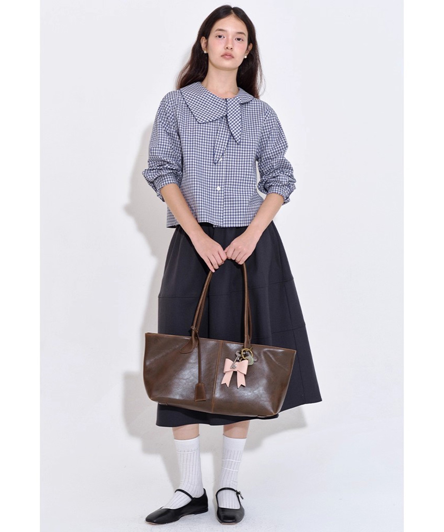 アシンメトリーカラー ショート丈 チェック柄シャツ FQ25S229【Fano