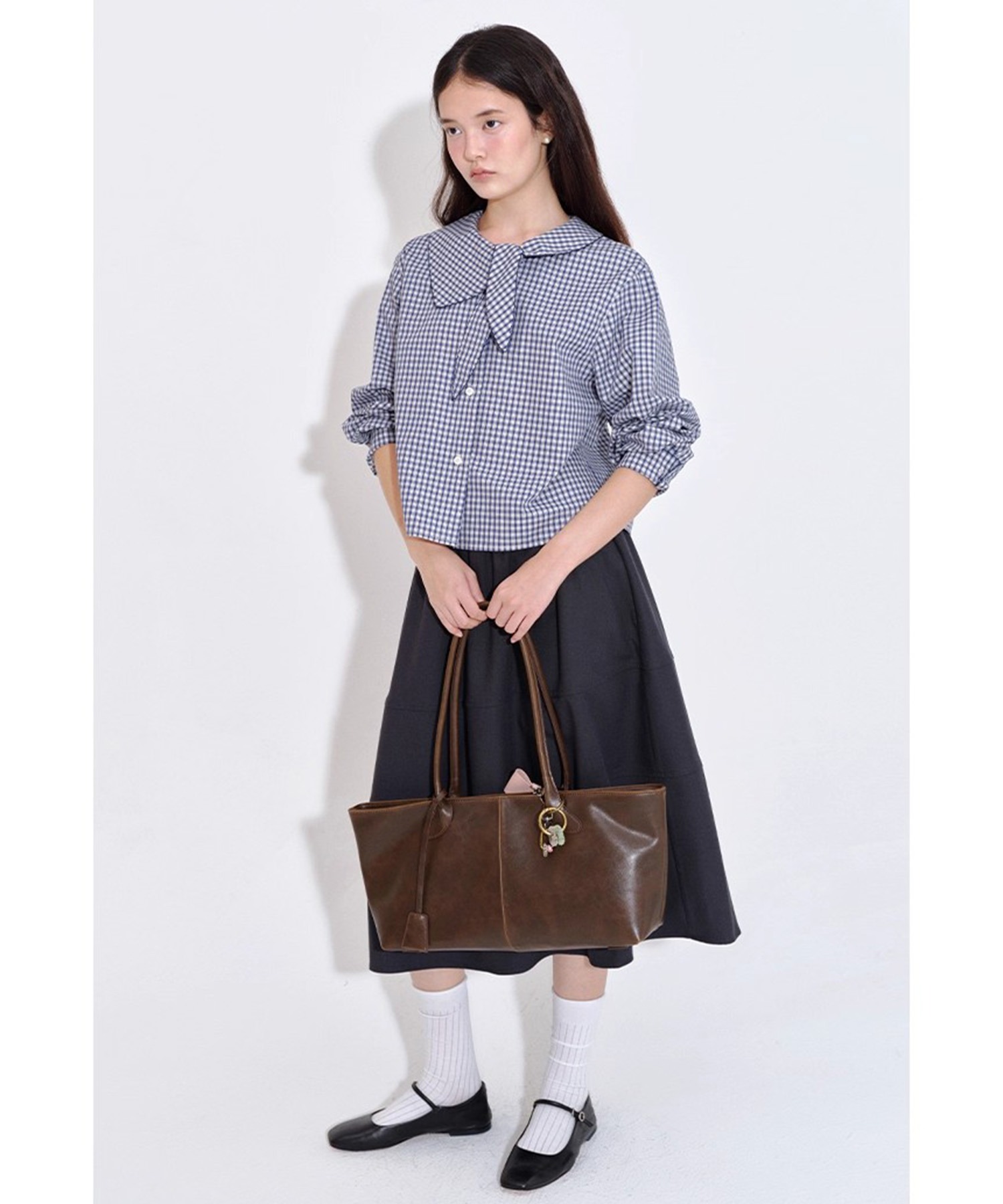 アシンメトリーカラー ショート丈 チェック柄シャツ FQ25S229【Fano