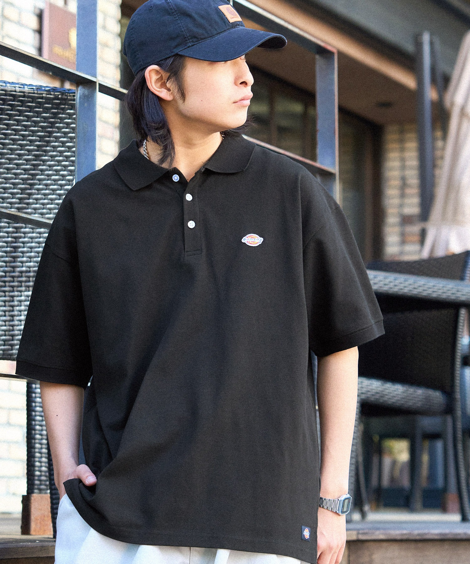 Dickies/ディッキーズ ロゴ刺繍オーバーサイズ鹿の子半袖ポロシャツ 