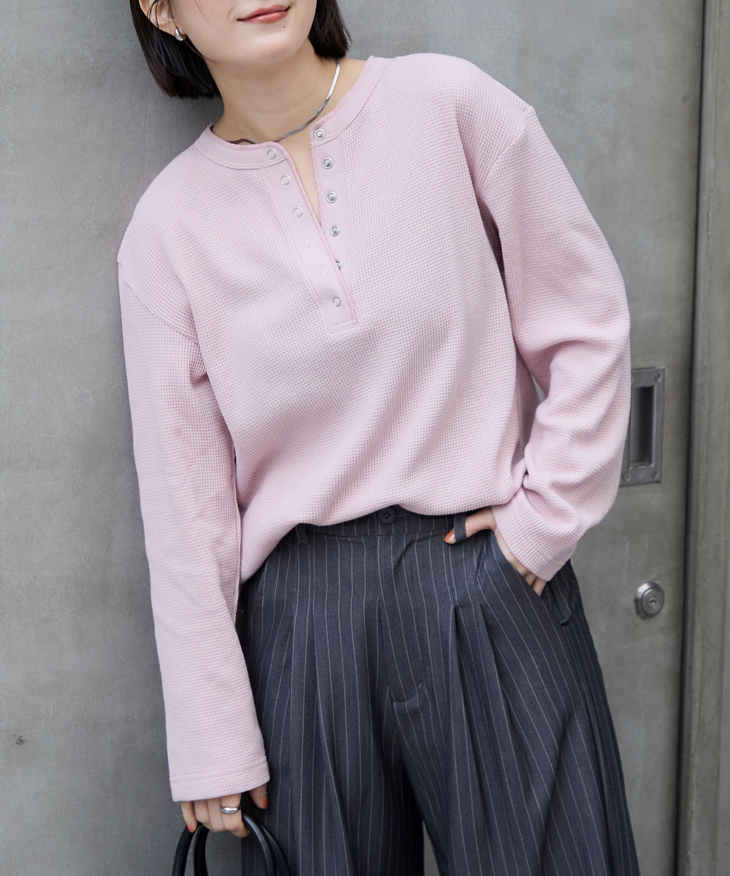 抗菌防臭ワッフル｜ヘンリーネック こなれプルオーバー MONO-MART