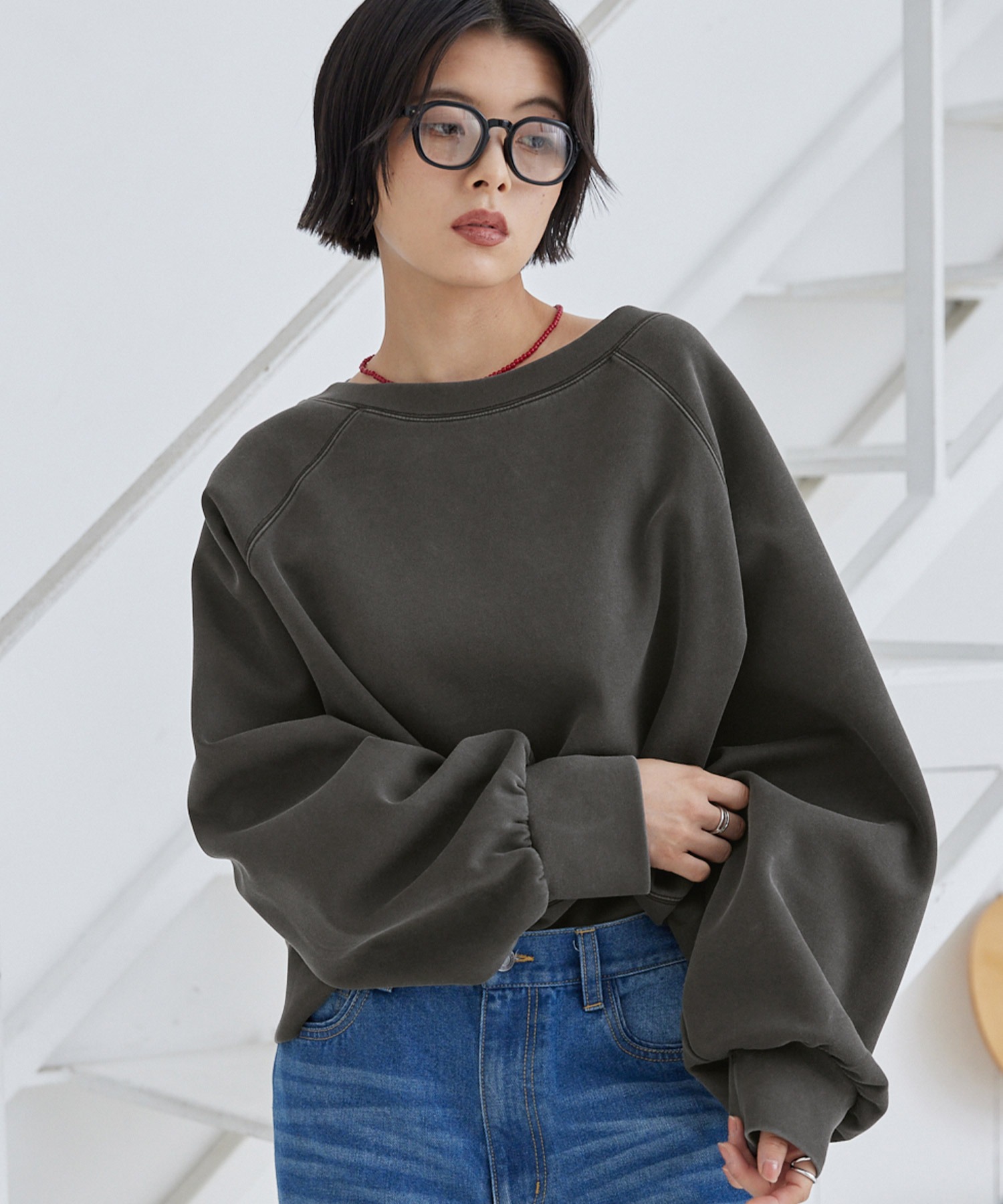 選べる着丈】ピグメントボートネックオーバーサイズダンボール