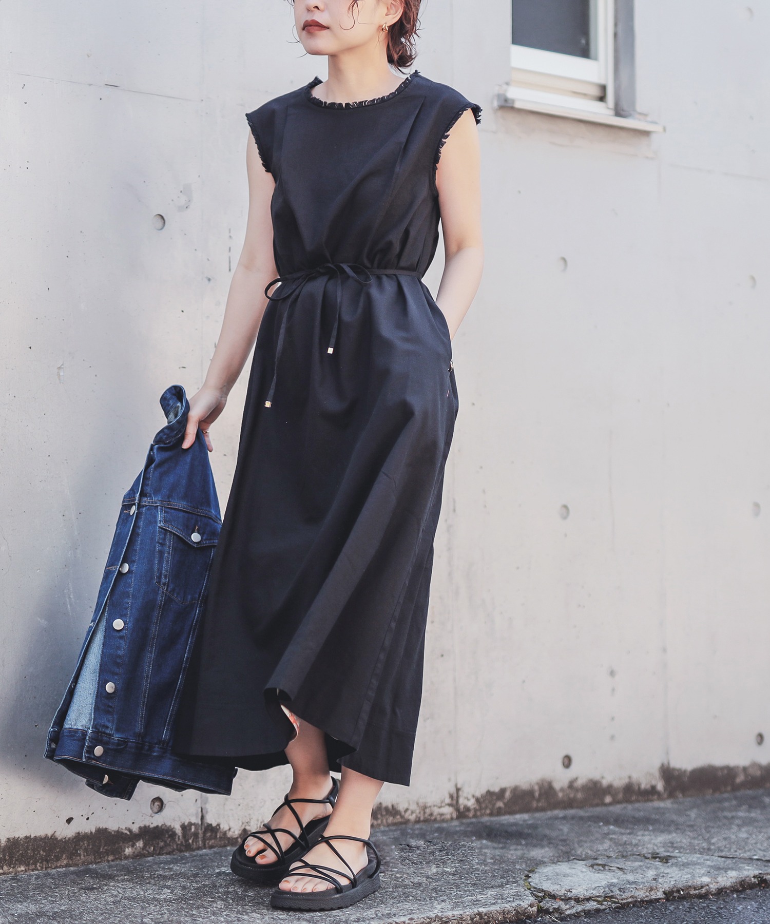 綿麻フリンジテントラインワンピース