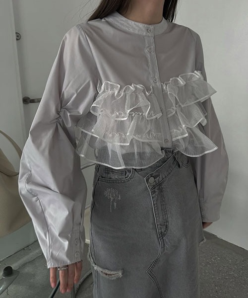 organdy frill layered point gather sleeve SH